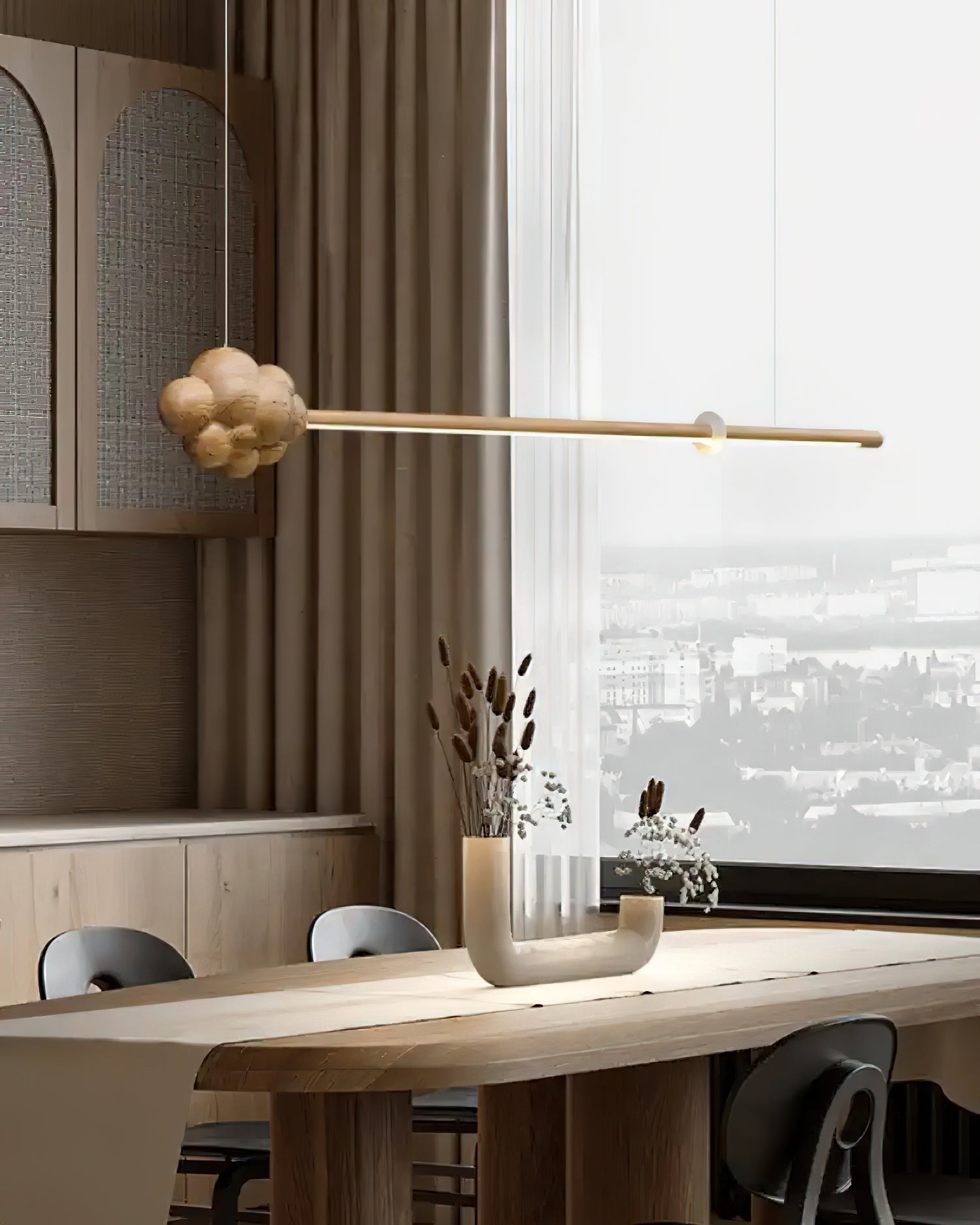 Lustra Pendelleuchte Holzstab Wolke Minimalistisch-Letslighting