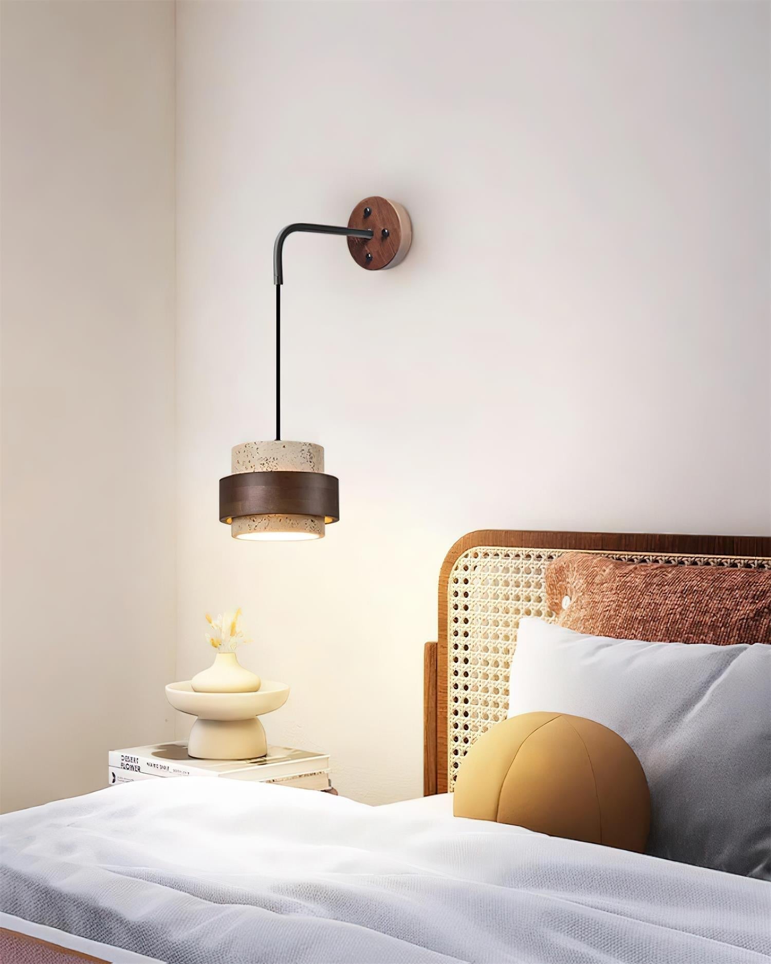 Wall Lamp Travertine and Walnut Accent Modern Minimalist - Letslighting