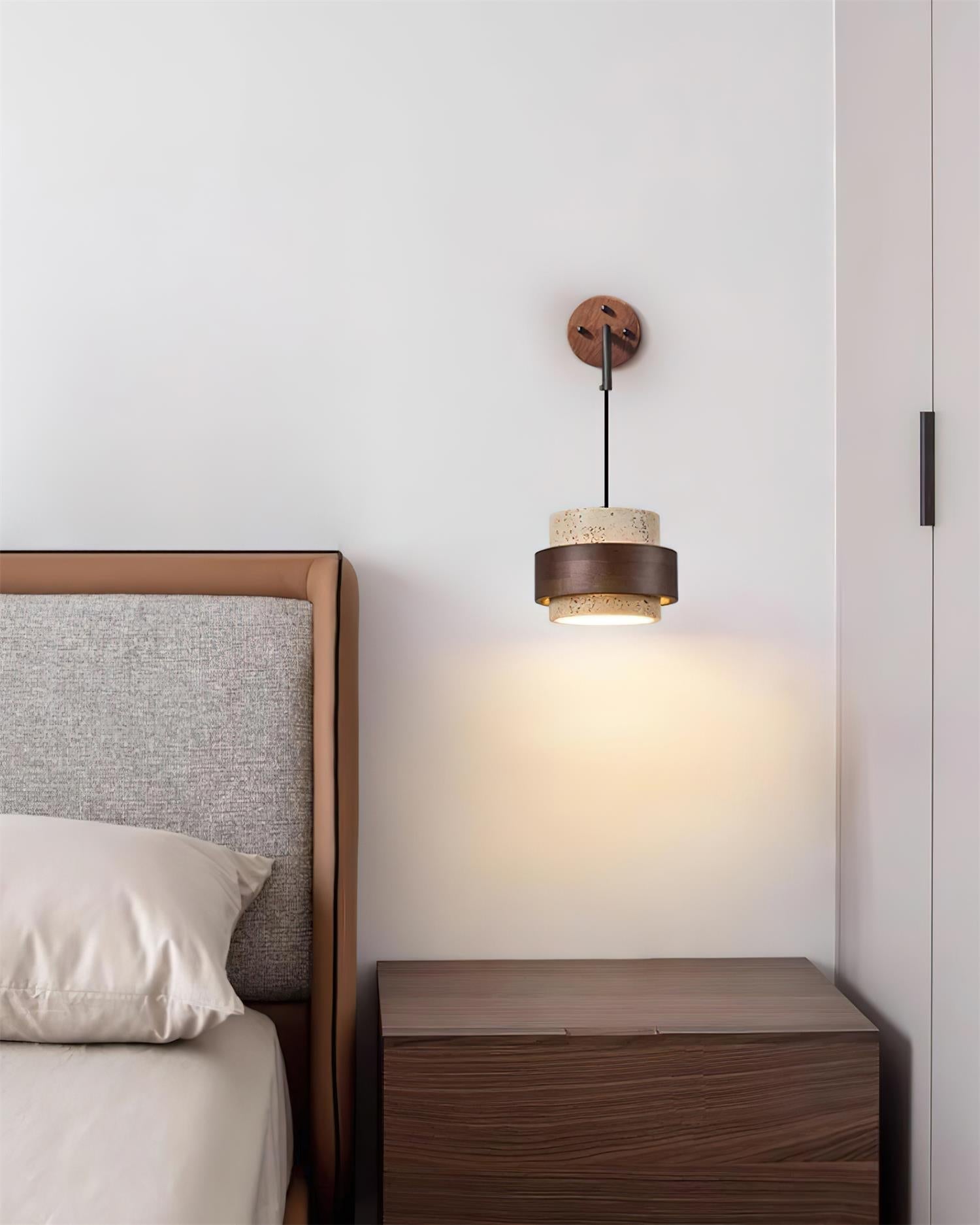 Wall Lamp Travertine and Walnut Accent Modern Minimalist - Letslighting