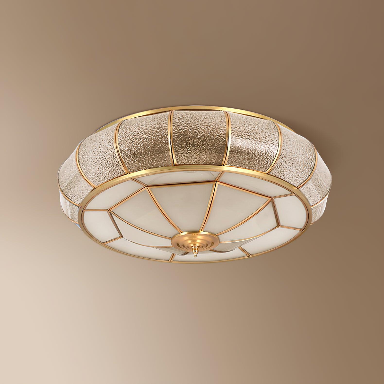 Ulrinara Postmoderne Luxus-Deckenleuchte "Drum" in Messing und Glas-Letslighting