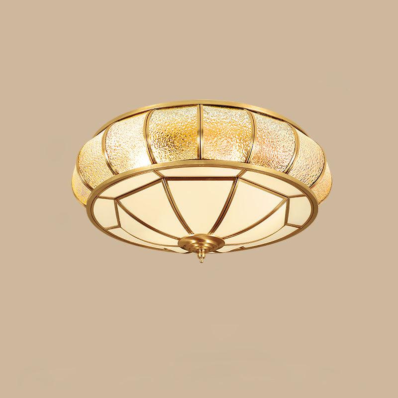 Ulrinara Postmoderne Luxus-Deckenleuchte "Drum" in Messing und Glas-Letslighting