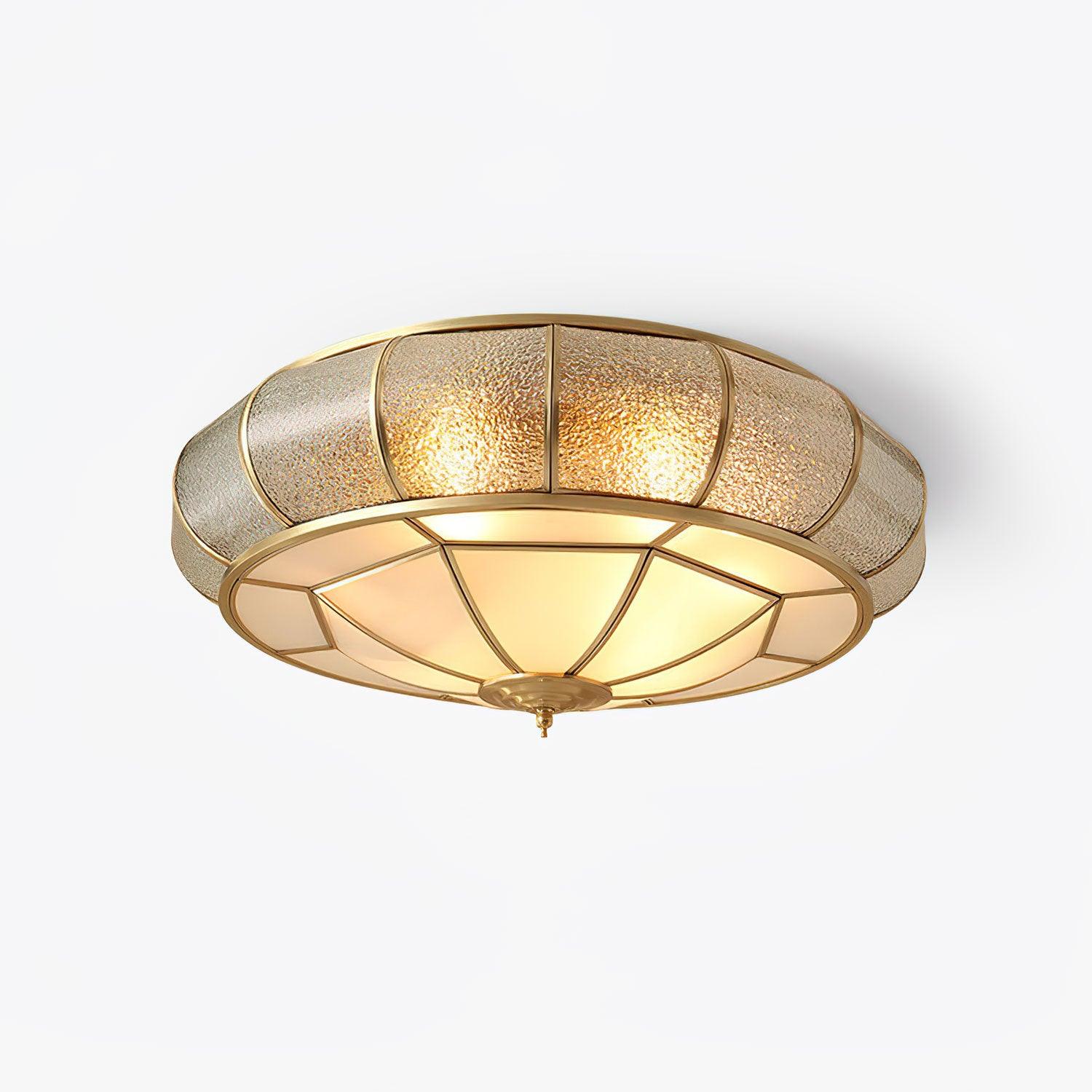 Ulrinara Postmoderne Luxus-Deckenleuchte "Drum" in Messing und Glas-Letslighting