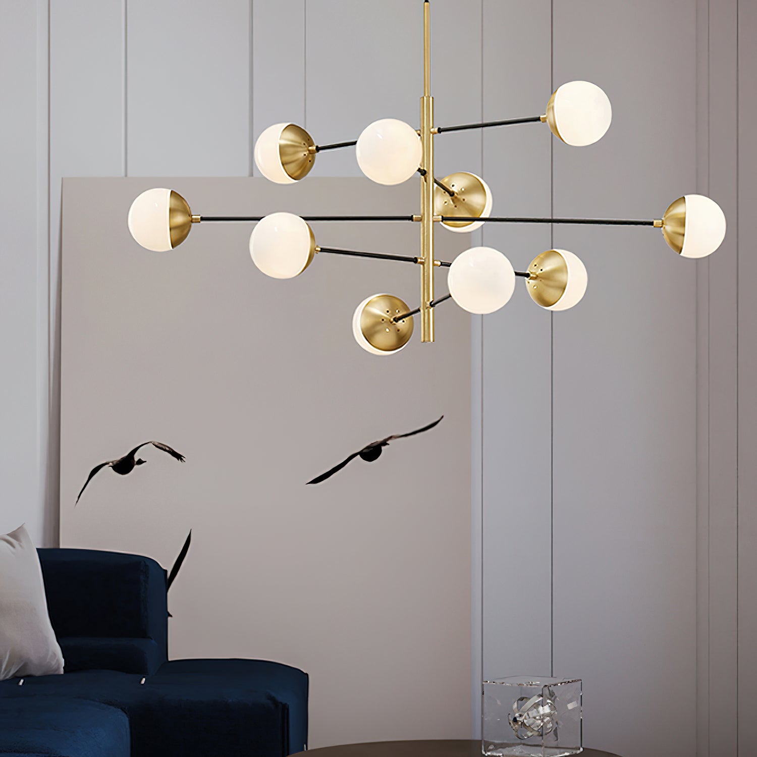 Ultra Modern Minimalist Brass Metal Glass Chandelier - Letslighting