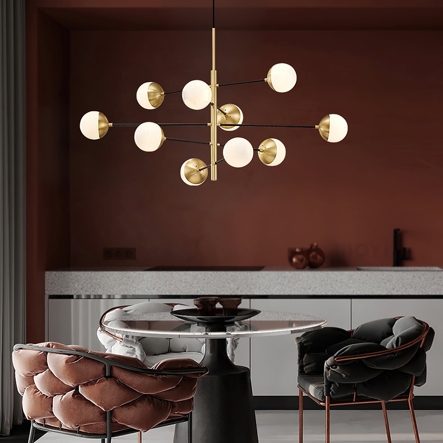 Ultra Modern Minimalist Brass Metal Glass Chandelier - Letslighting