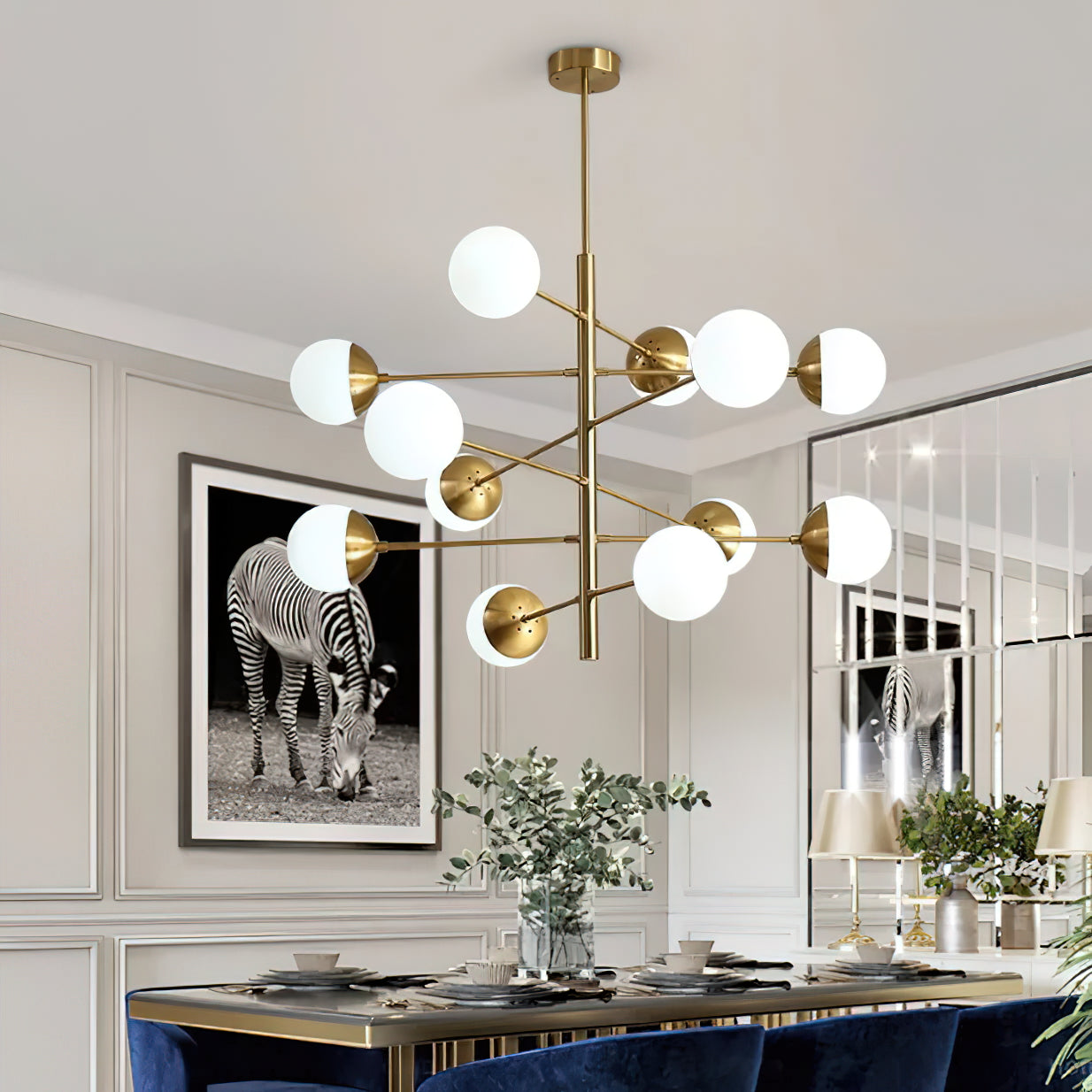 Ultra Modern Minimalist Brass Metal Glass Chandelier - Letslighting