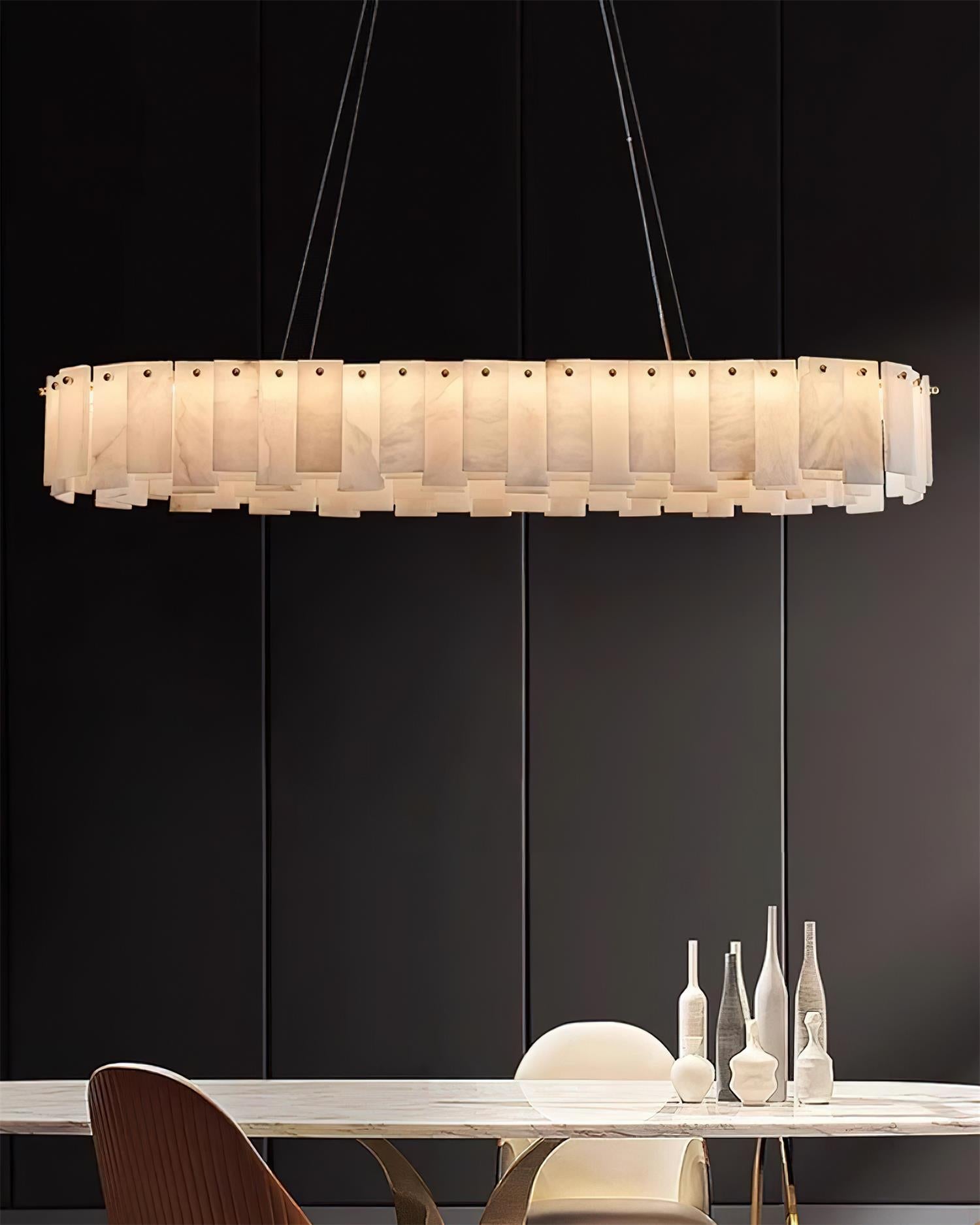 Corbett Chandelier Alabaster Staggered Panel Halo - Letslighting
