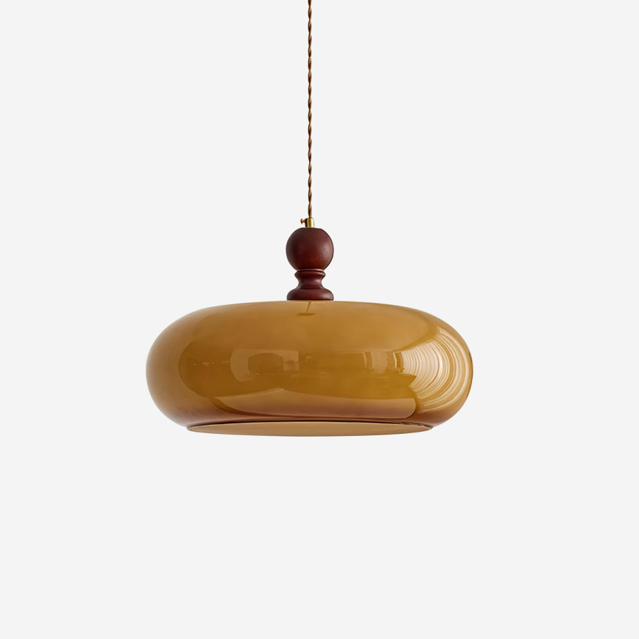 Eldom Pendelleuchte Bernstein Glas Mit Holzdetail-Letslighting
