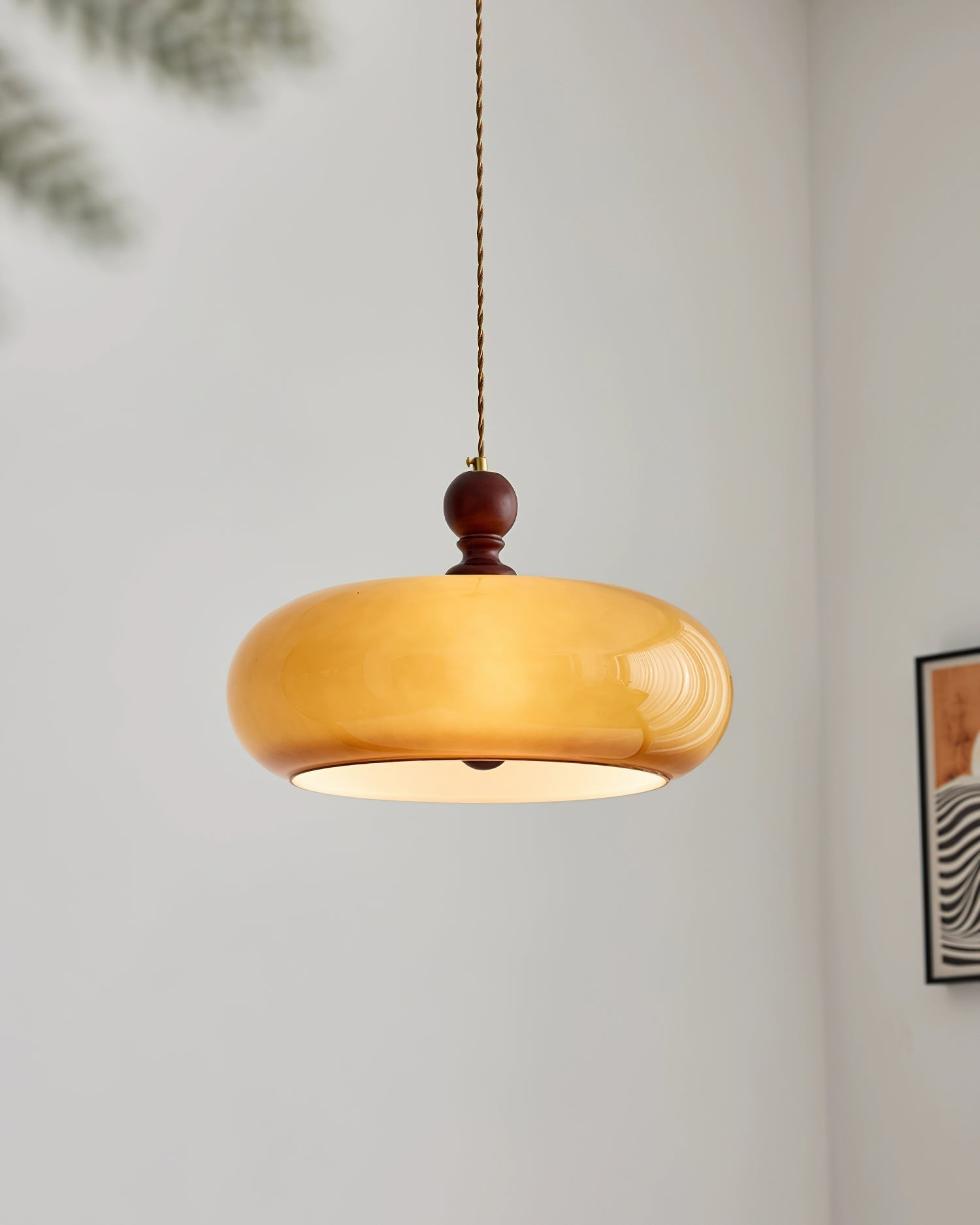Eldom Pendelleuchte Bernstein Glas Mit Holzdetail-Letslighting