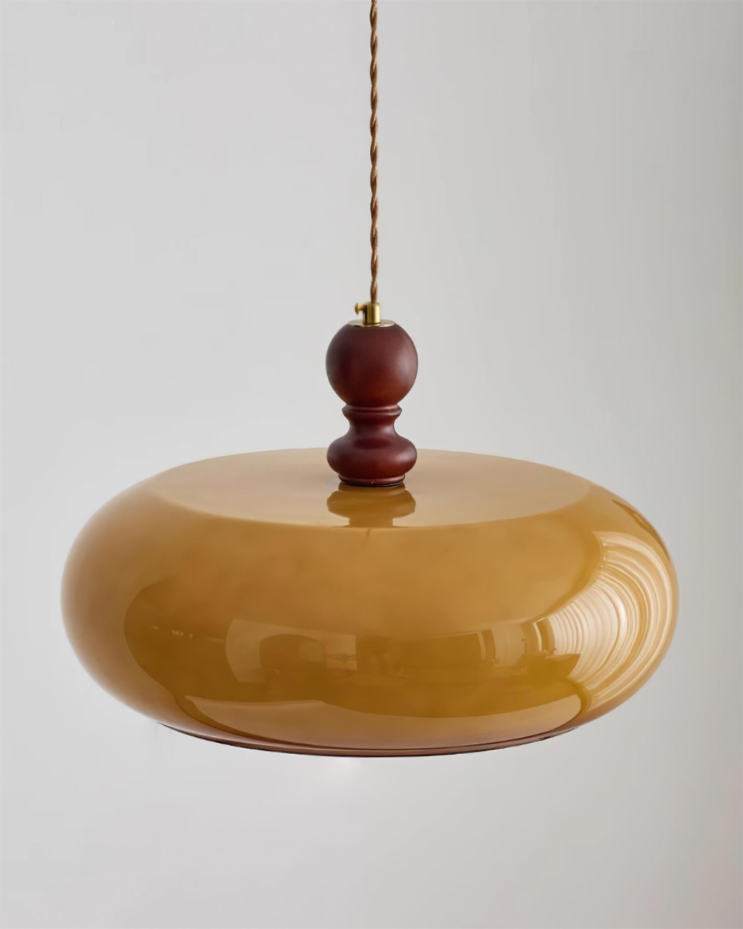 Eldom Pendelleuchte Bernstein Glas Mit Holzdetail-Letslighting