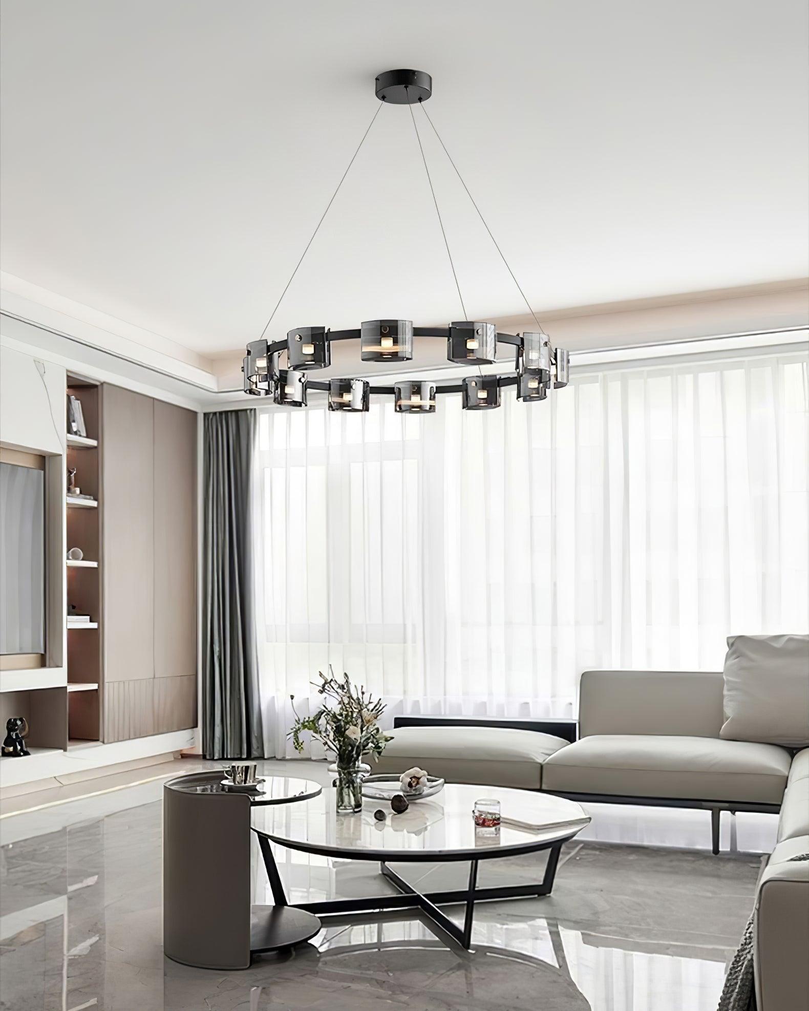 Lustra Kronleuchter Rund Glas Eisen Arme-Letslighting