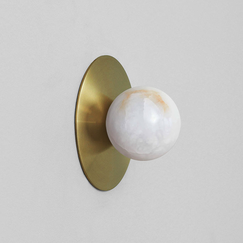 Glow Modern Minimalist Round Metal Alabaster Sconce Wall Lamp - Letslighting