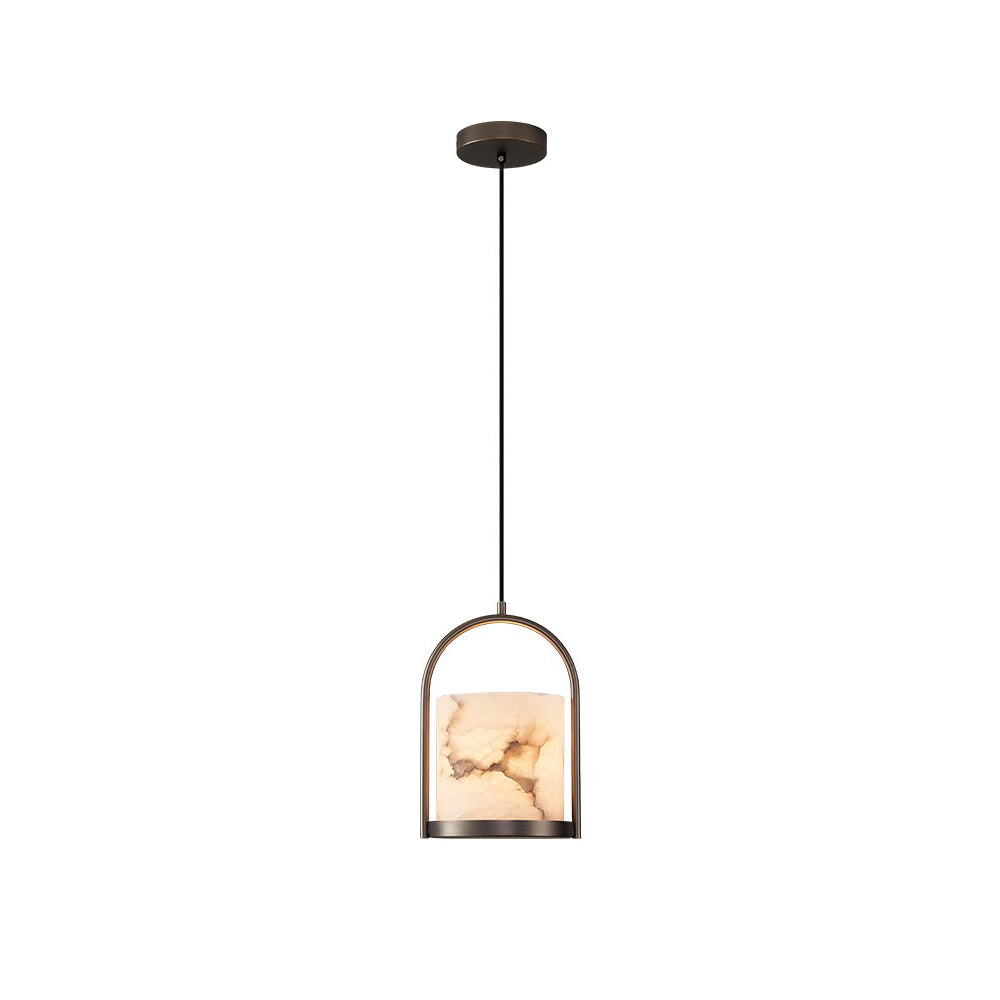 Jewel Modern Minimalist Brass Metal Alabaster Pendant Light - Letslighting