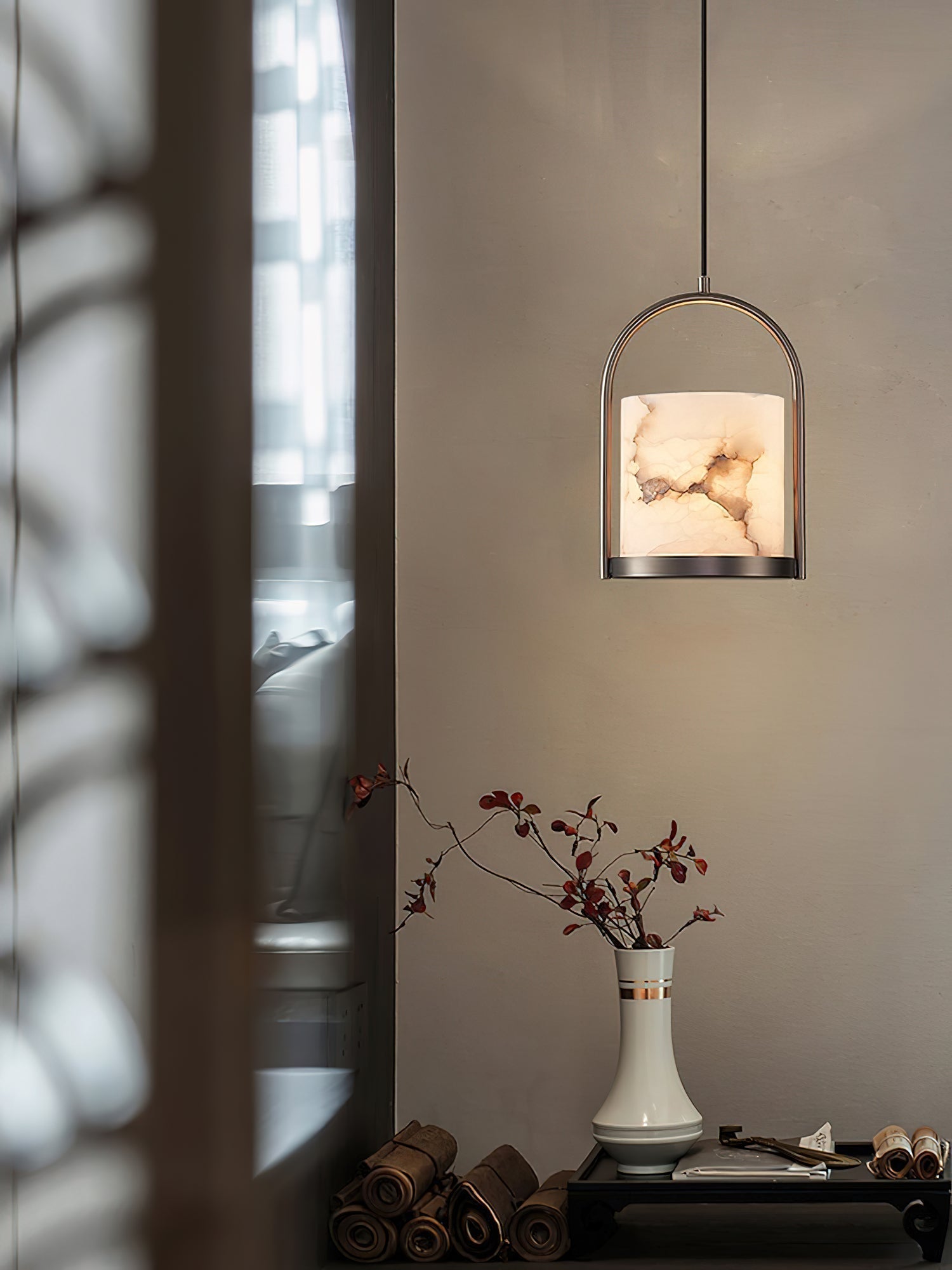 Jewel Modern Minimalist Brass Metal Alabaster Pendant Light - Letslighting