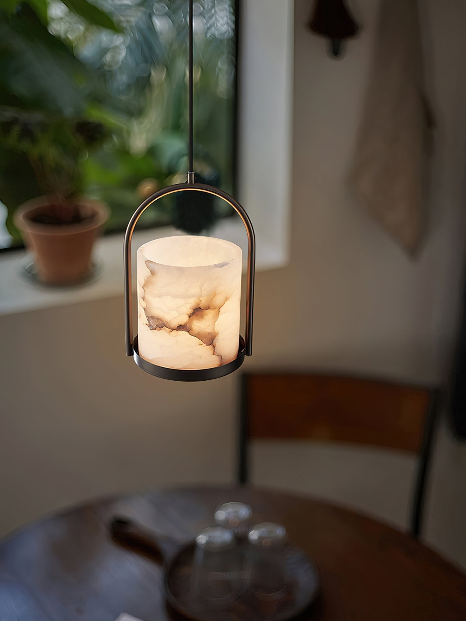 Jewel Modern Minimalist Brass Metal Alabaster Pendant Light - Letslighting