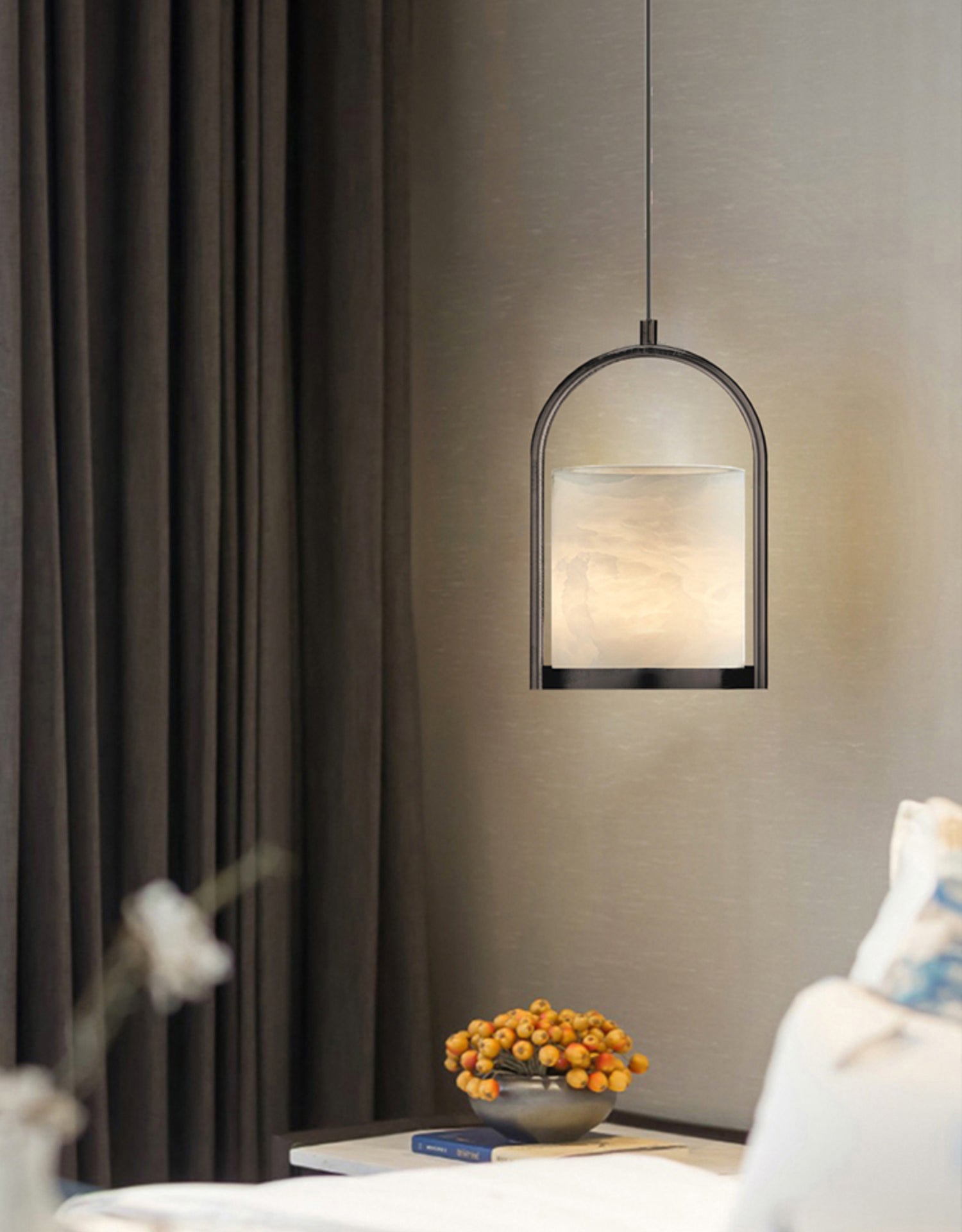 Jewel Modern Minimalist Brass Metal Alabaster Pendant Light - Letslighting