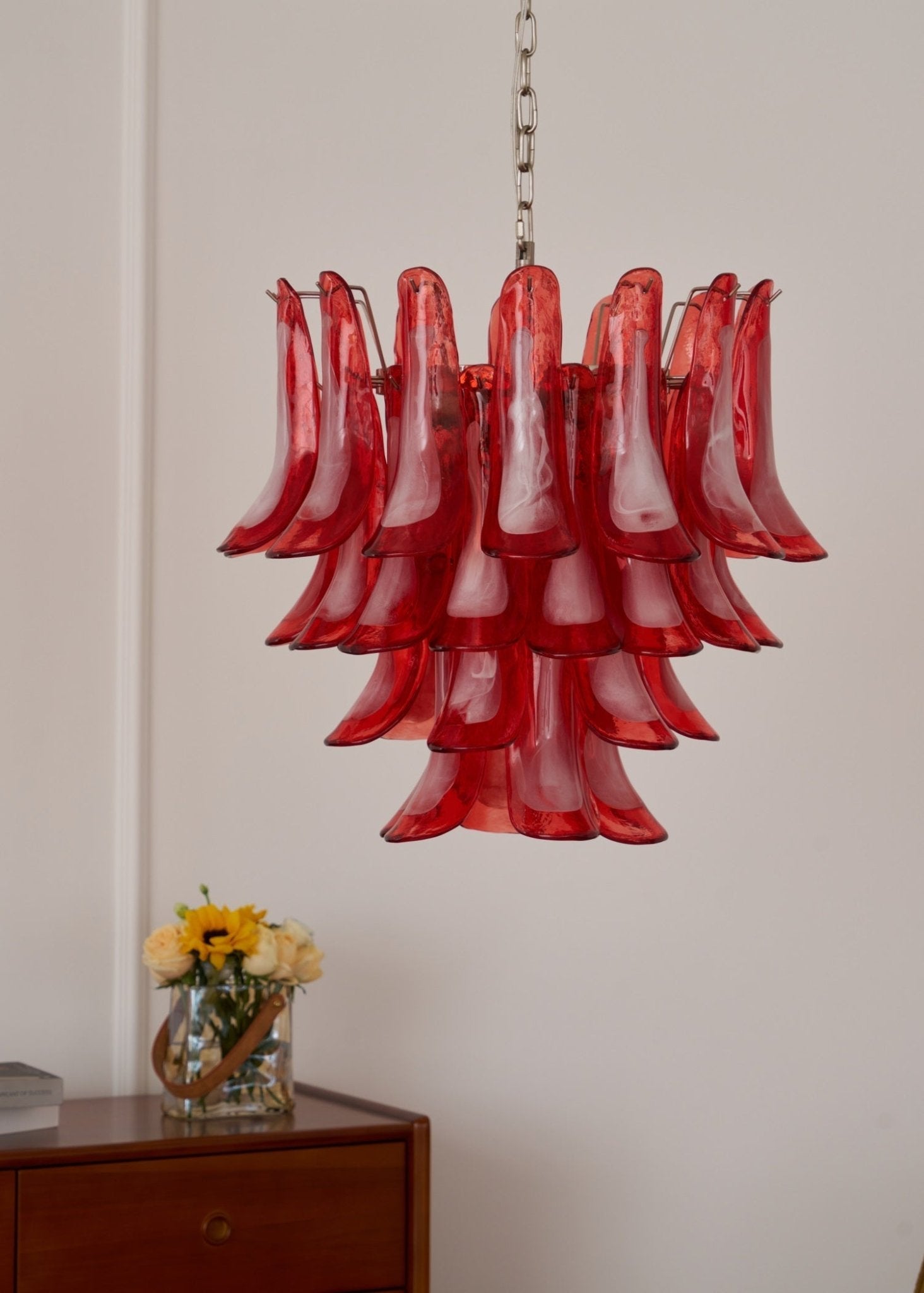 Aurora Chandelier Crimson Murano Glass Petals Layered Vintage - Neutralighting