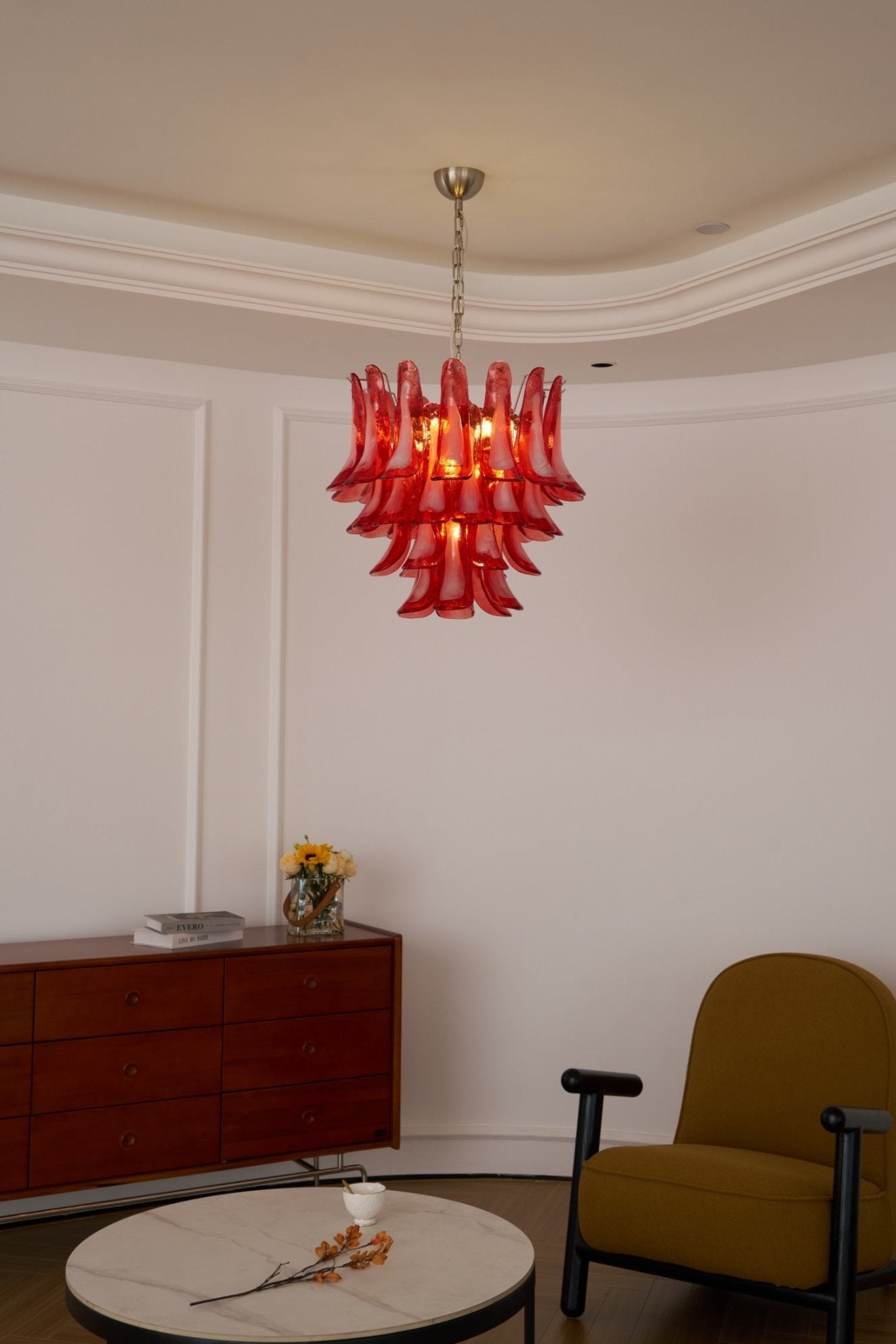 Aurora Chandelier Crimson Murano Glass Petals Layered Vintage - Neutralighting
