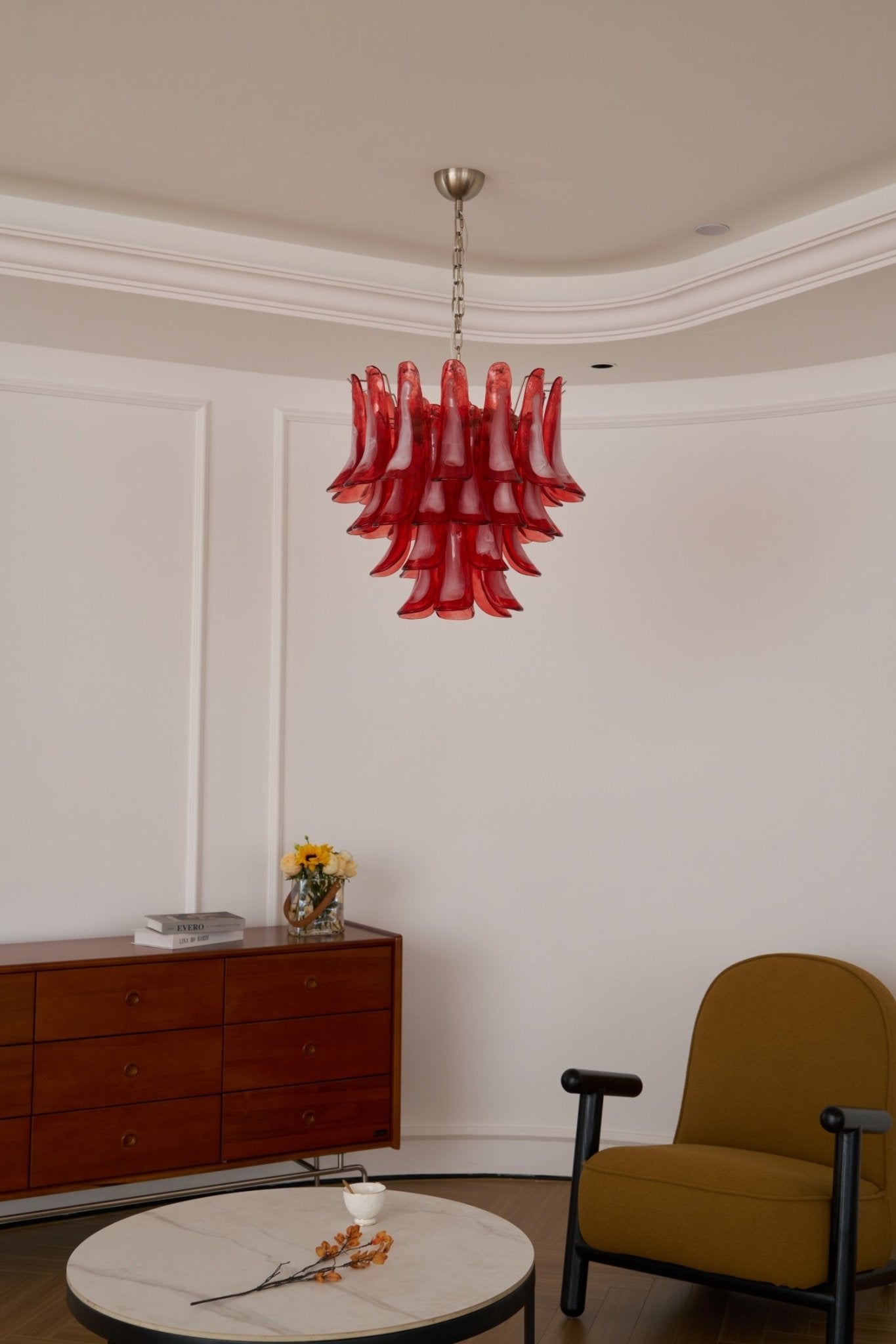 Aurora Chandelier Crimson Murano Glass Petals Layered Vintage - Neutralighting
