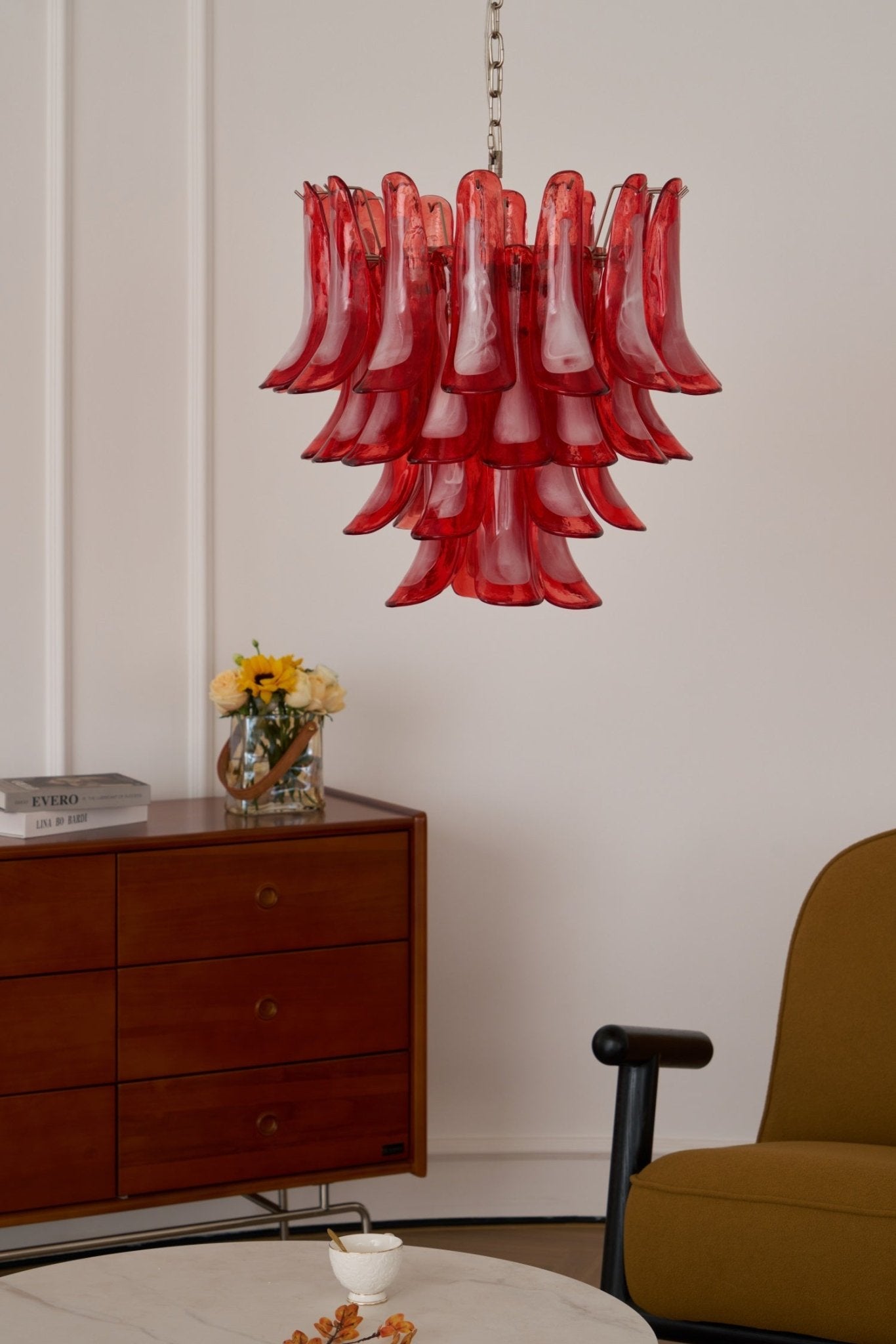 Aurora Chandelier Crimson Murano Glass Petals Layered Vintage - Neutralighting