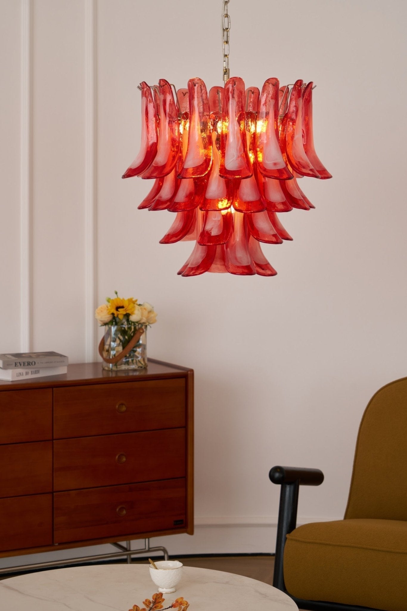 Aurora Chandelier Crimson Murano Glass Petals Layered Vintage - Neutralighting