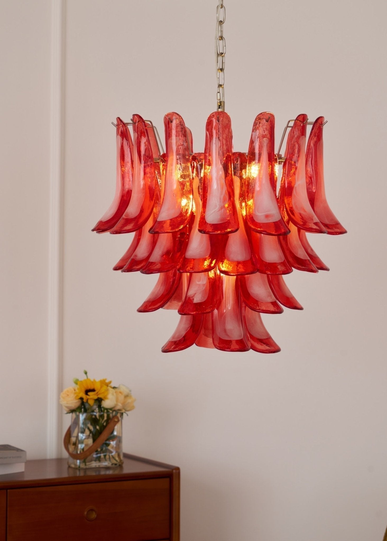 Aurora Chandelier Crimson Murano Glass Petals Layered Vintage - Neutralighting