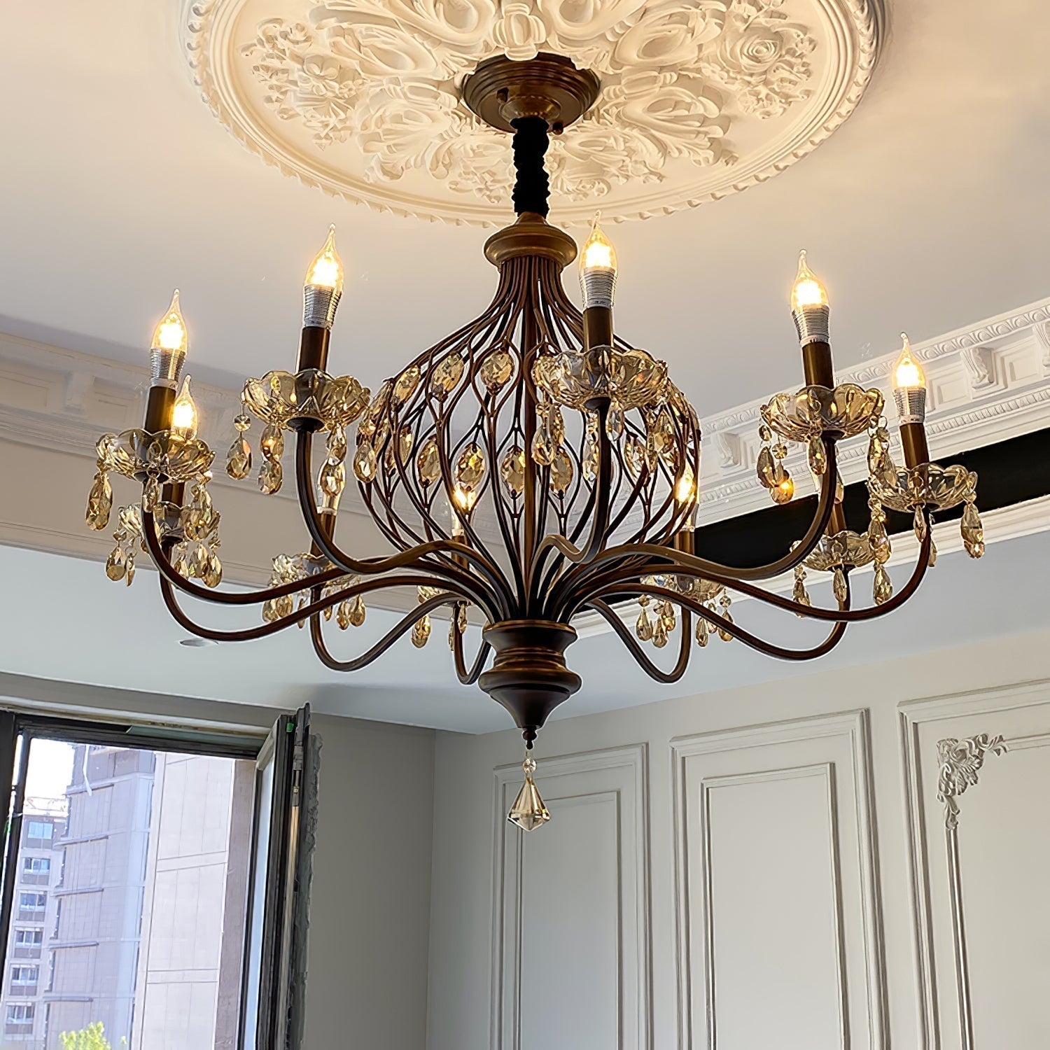 Enorel Vintage Kronleuchter aus Bronze und Kristall-Letslighting