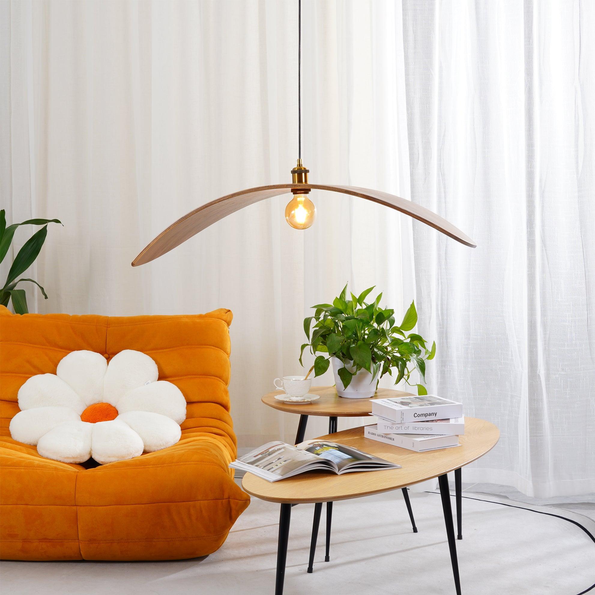Muto Curved Modern Pendelleuchte, Metall & Holz, Wohnzimmer/Schlafzimmer