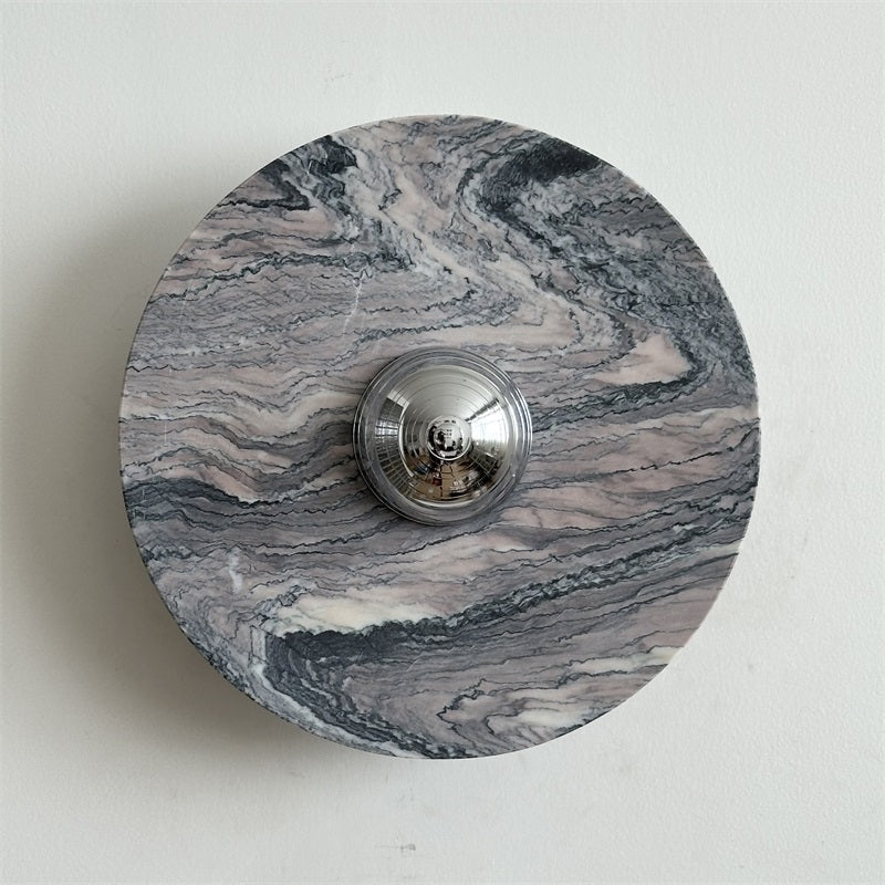 Zeno Modern Minimalist Round Chrome Marble Metal Wall Sconce - Letslighting