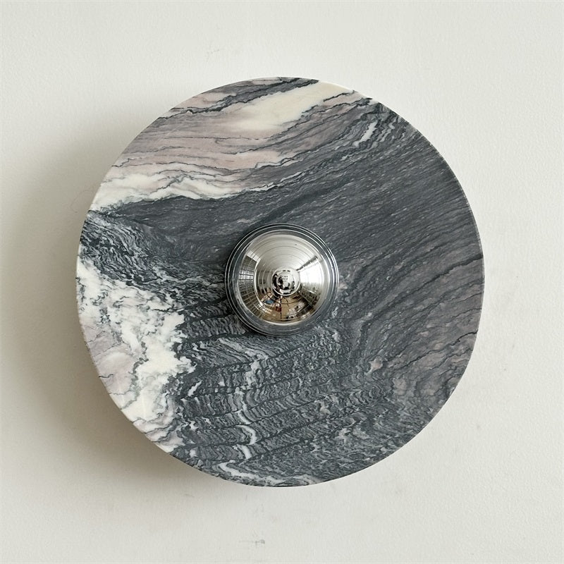 Zeno Modern Minimalist Round Chrome Marble Metal Wall Sconce - Letslighting