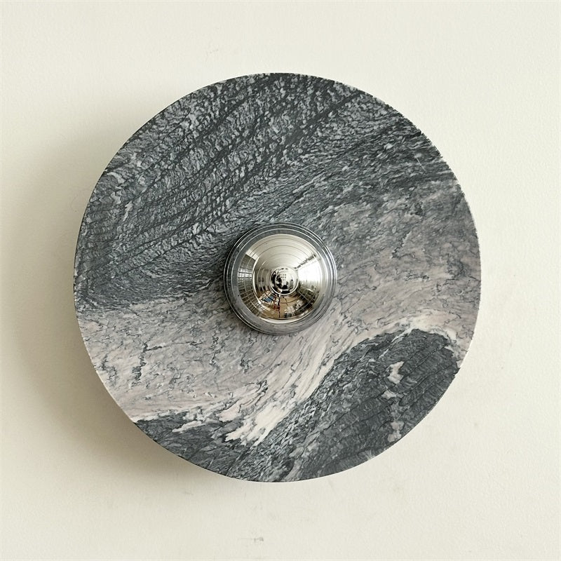 Zeno Modern Minimalist Round Chrome Marble Metal Wall Sconce - Letslighting