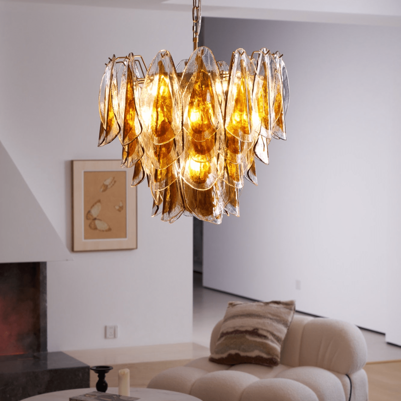Aurora Chandelier Amber Leaf Glass Layered Organic Warmth - Neutralighting