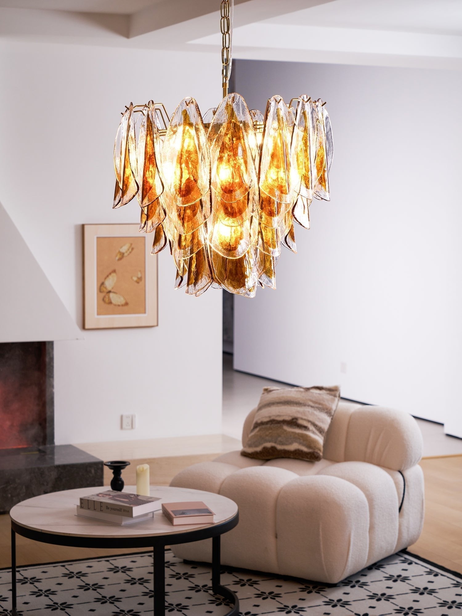 Aurora Chandelier Amber Leaf Glass Layered Organic Warmth - Neutralighting