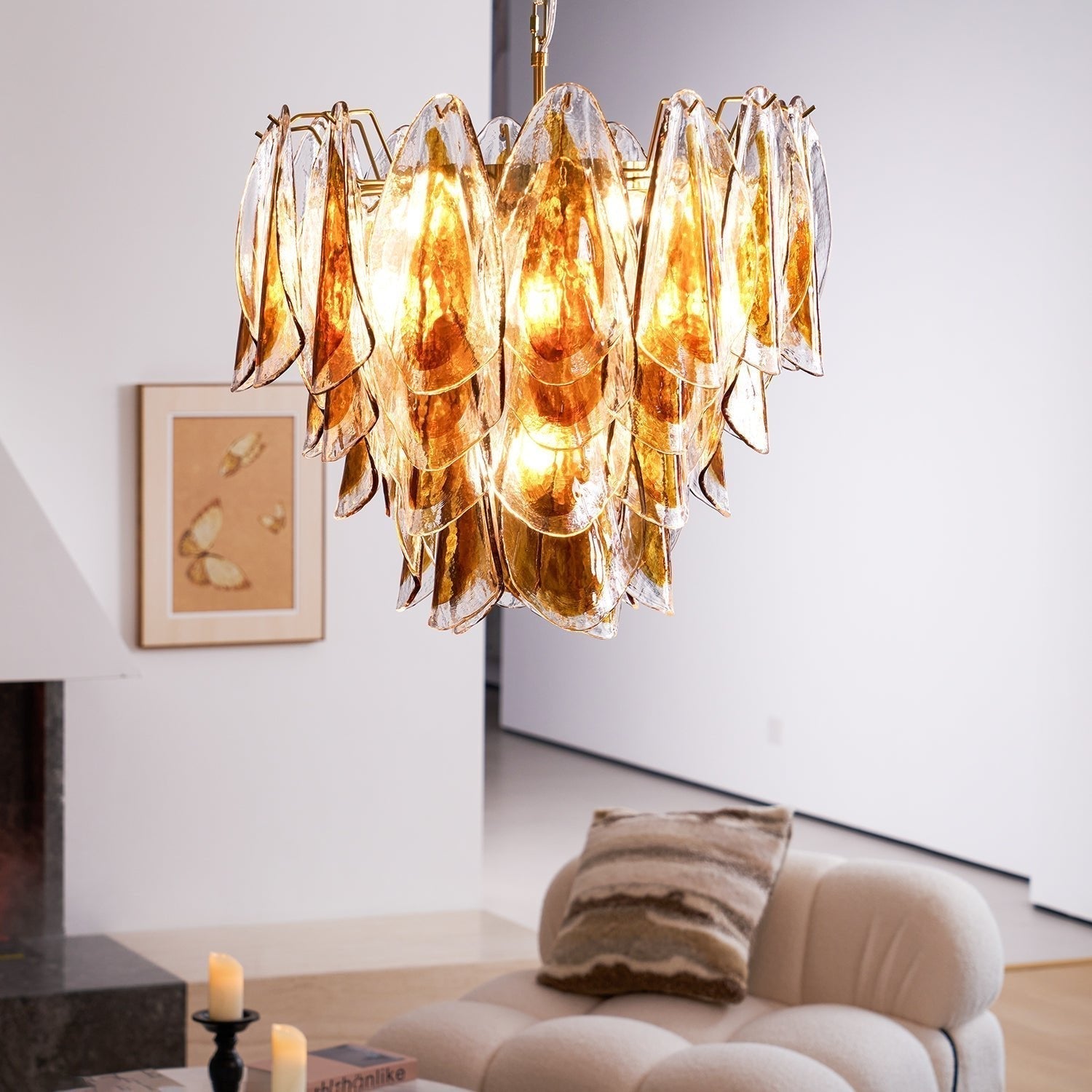 Aurora Chandelier Amber Leaf Glass Layered Organic Warmth - Neutralighting