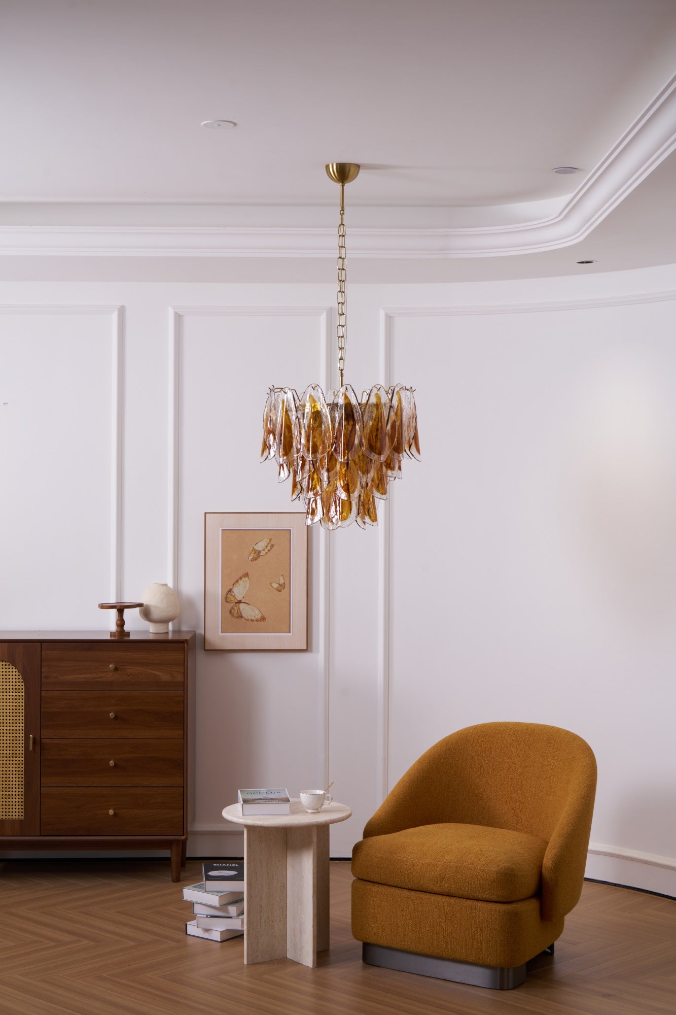 Aurora Chandelier Amber Leaf Glass Layered Organic Warmth - Neutralighting
