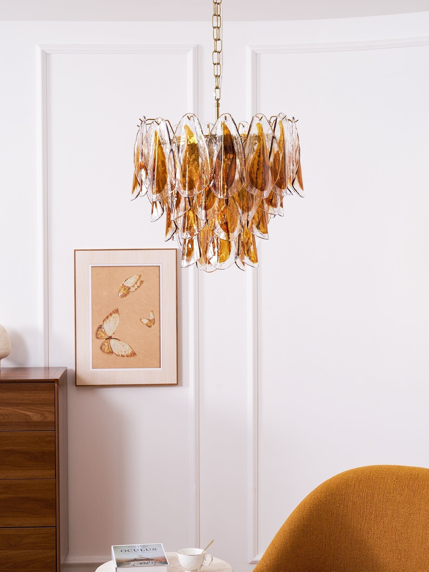 Aurora Chandelier Amber Leaf Glass Layered Organic Warmth - Neutralighting