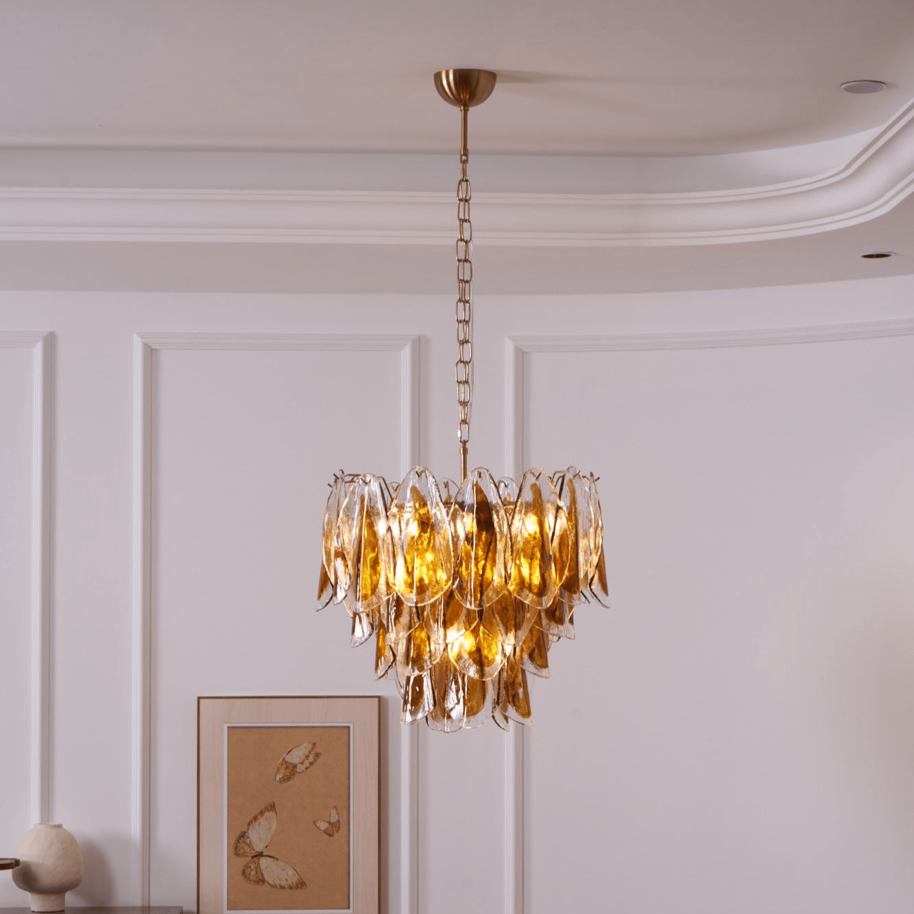 Aurora Chandelier Amber Leaf Glass Layered Organic Warmth - Neutralighting