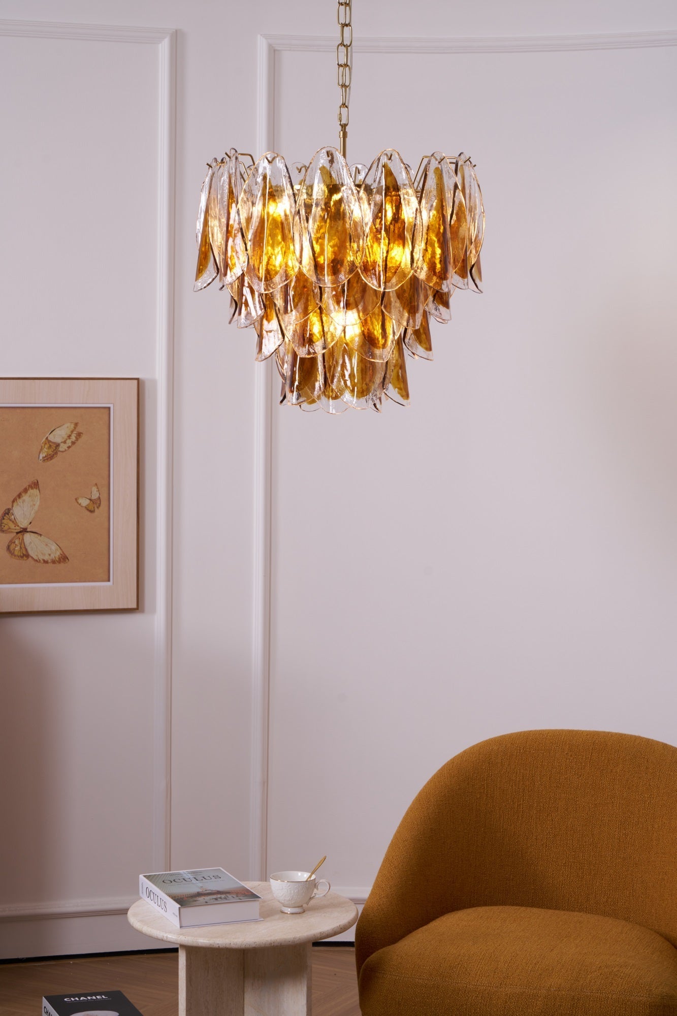 Aurora Chandelier Amber Leaf Glass Layered Organic Warmth - Neutralighting