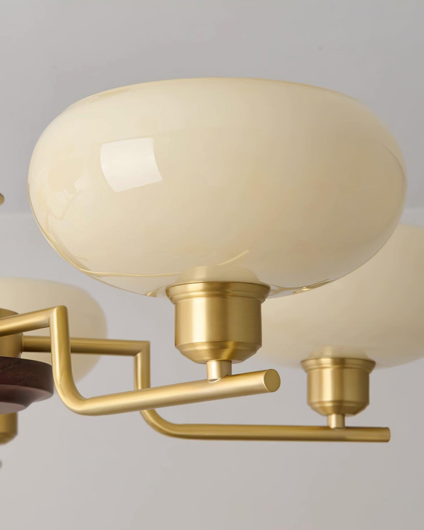 Kronleuchter Holz Messing Rahmen Glas Schirme Mittelalterlich Ambiente-Letslighting