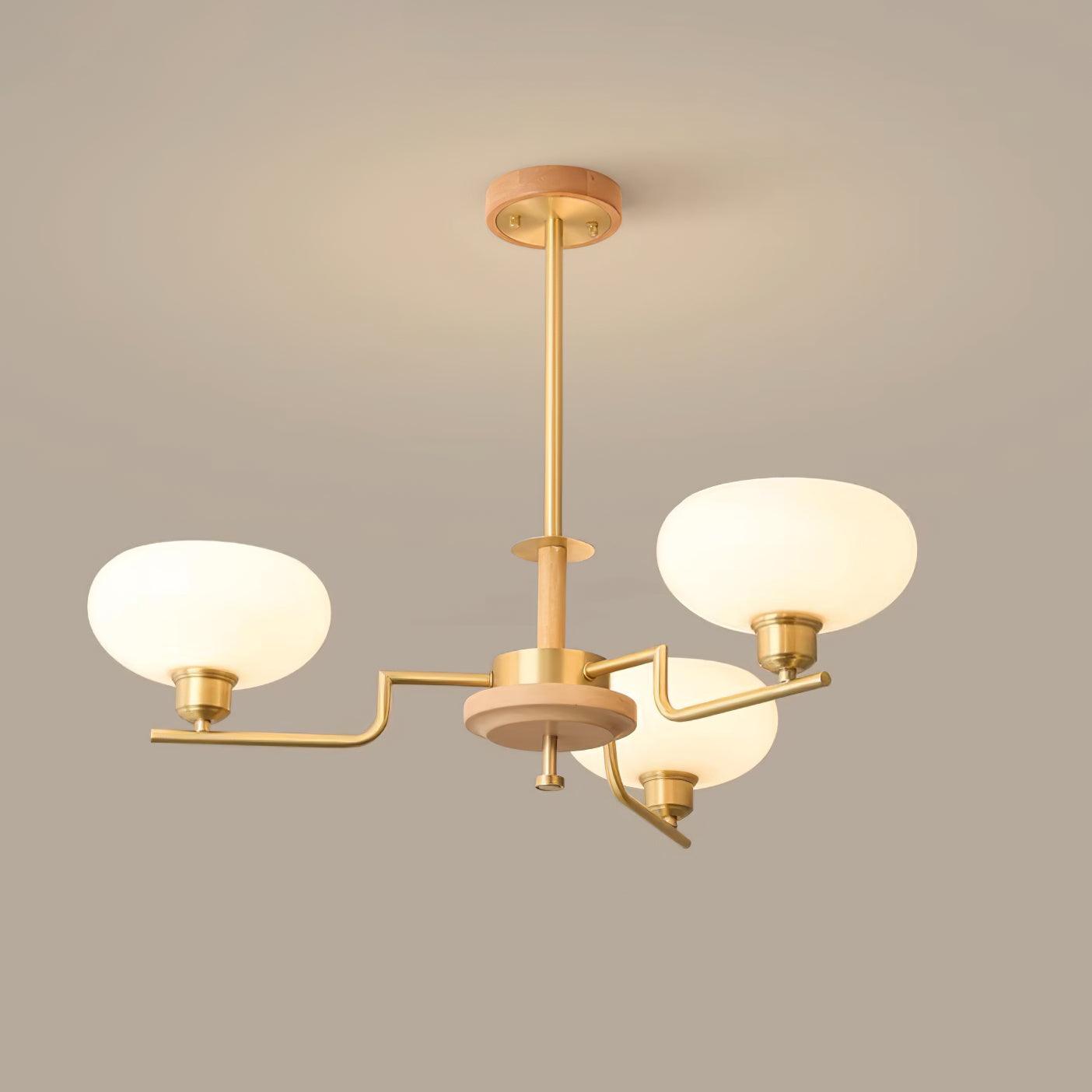 Kronleuchter Holz Messing Rahmen Glas Schirme Mittelalterlich Ambiente-Letslighting