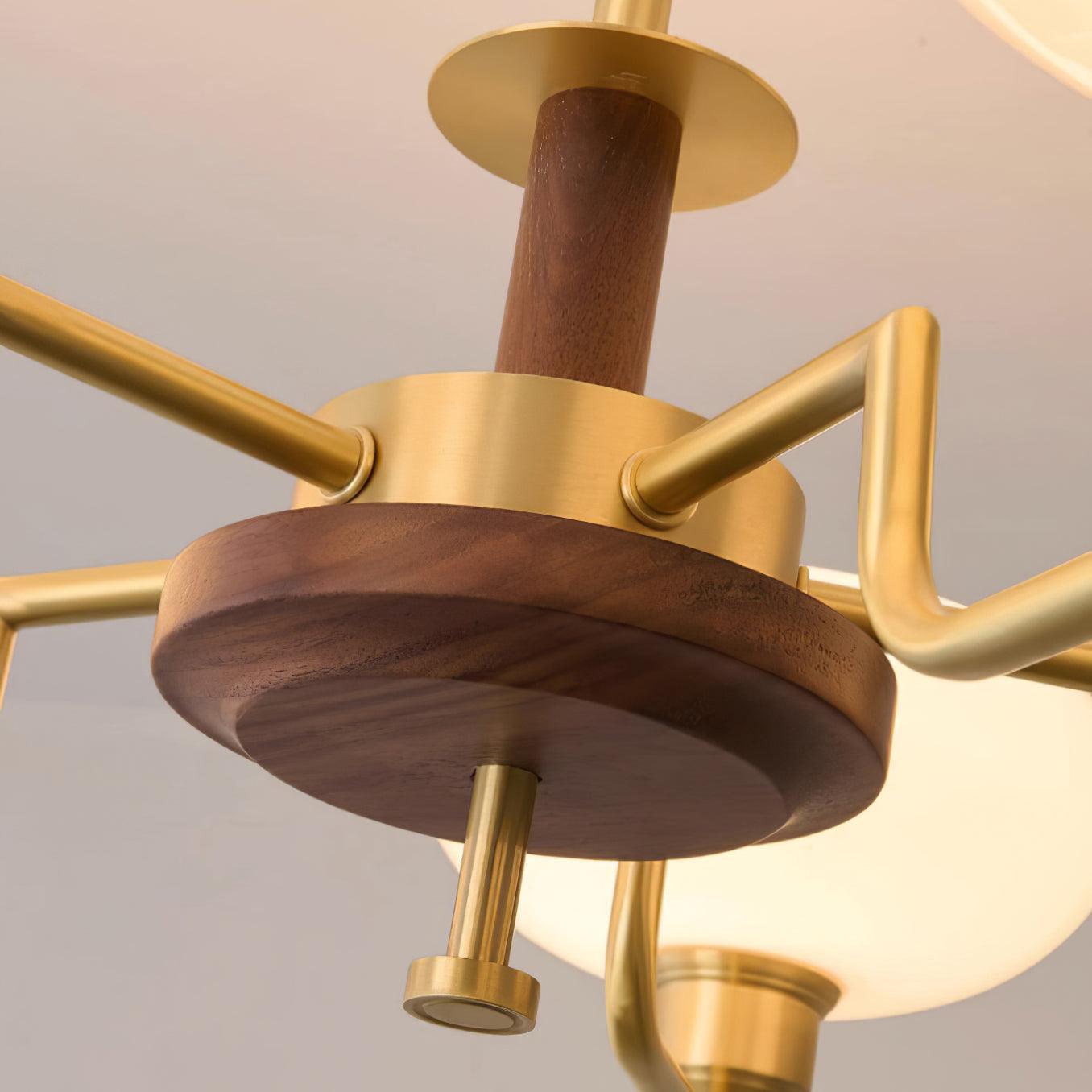 Kronleuchter Holz Messing Rahmen Glas Schirme Mittelalterlich Ambiente-Letslighting
