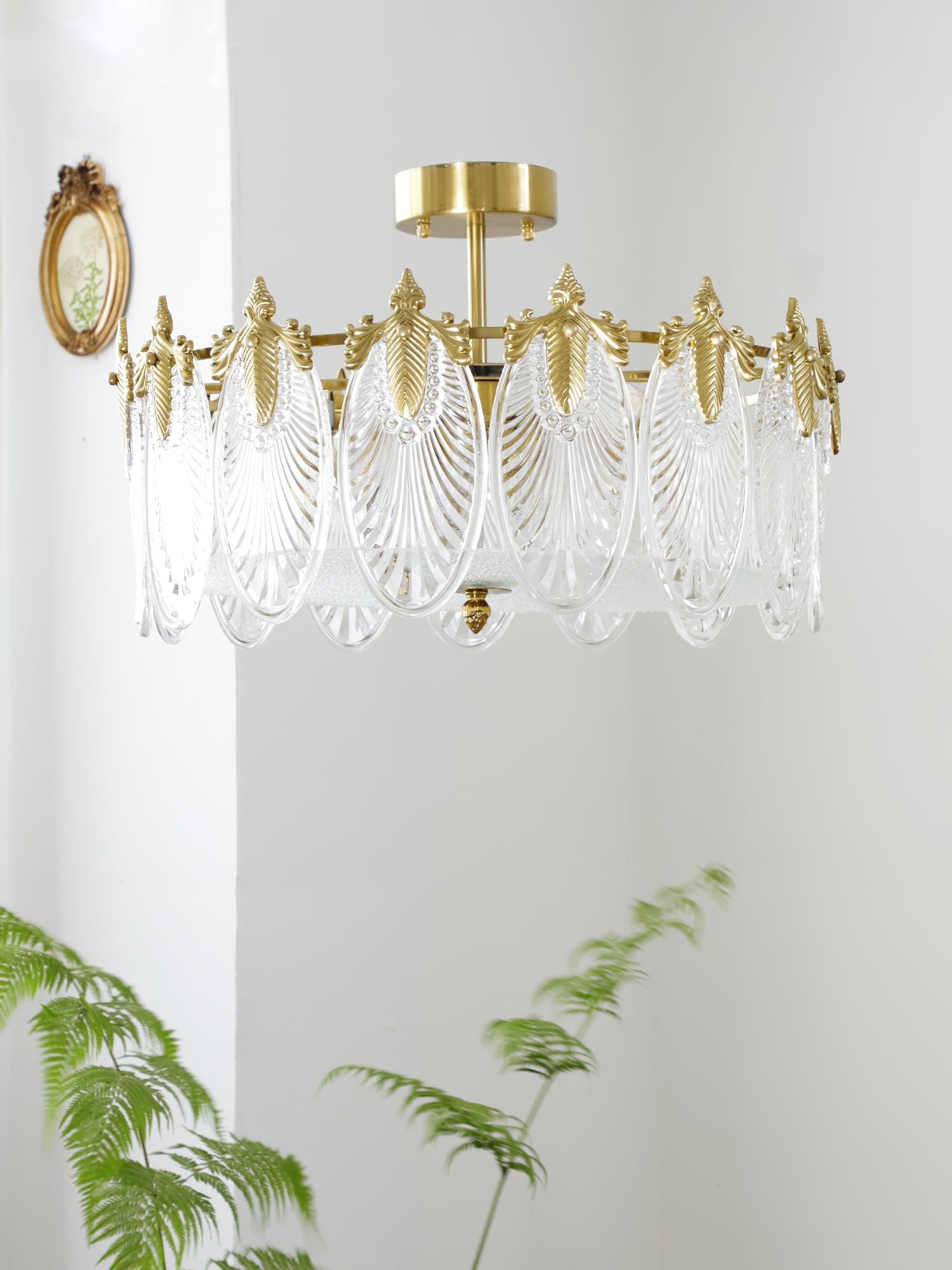 Lustra Kronleuchter Glas Blütenblätter Goldrahmen Rund-Letslighting