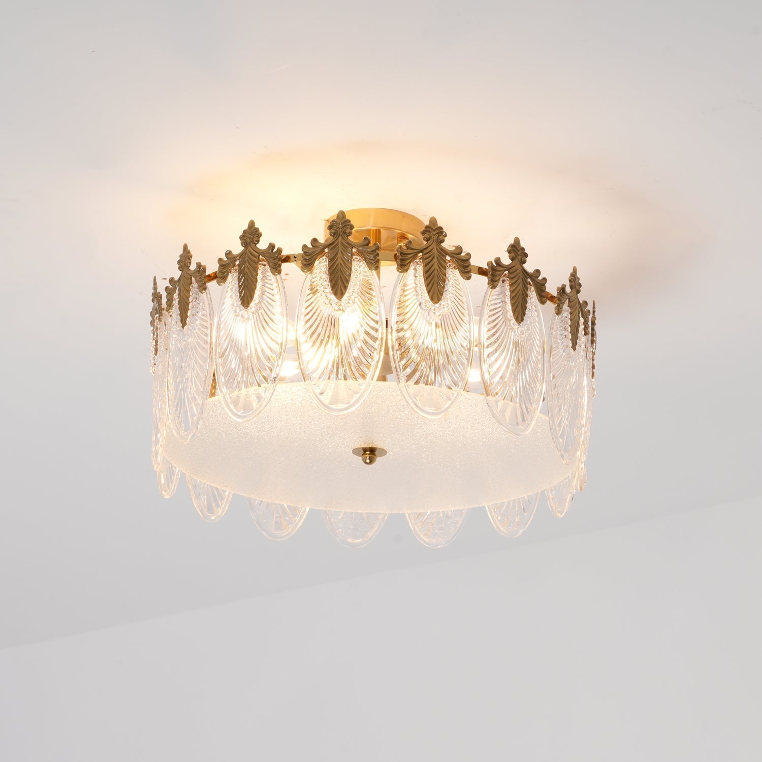 Lustra Kronleuchter Glas Blütenblätter Goldrahmen Rund-Letslighting