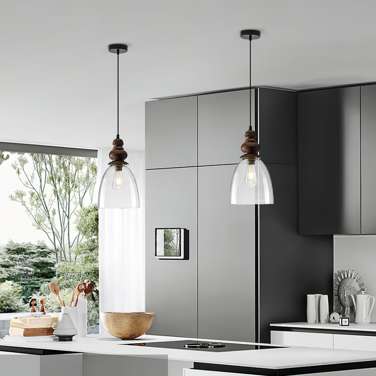 Inert Holz Glas Pendelleuchte-Letslighting