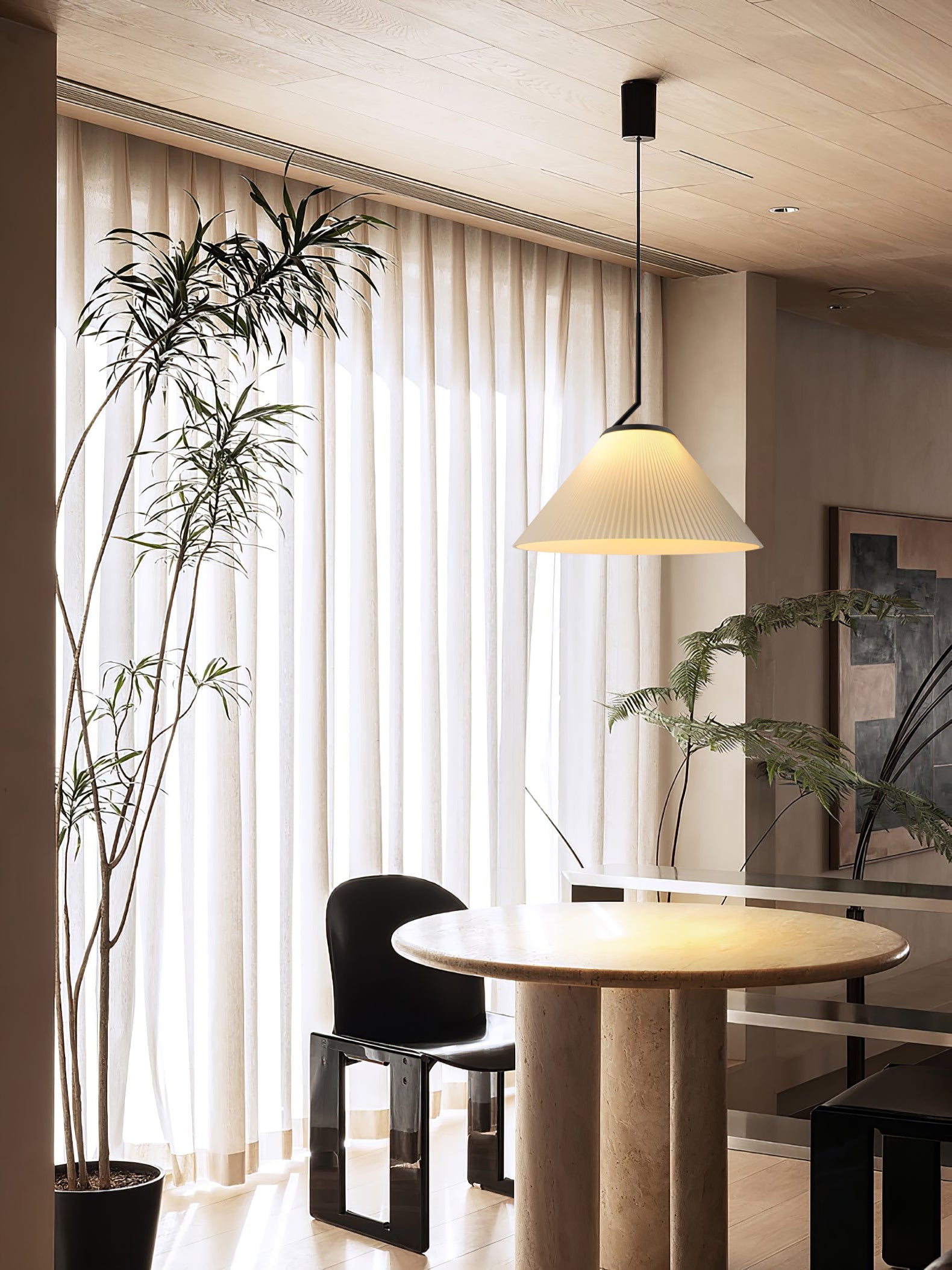 Knell Plissiert Schwarz Kunststoff Pendelleuchte-Letslighting