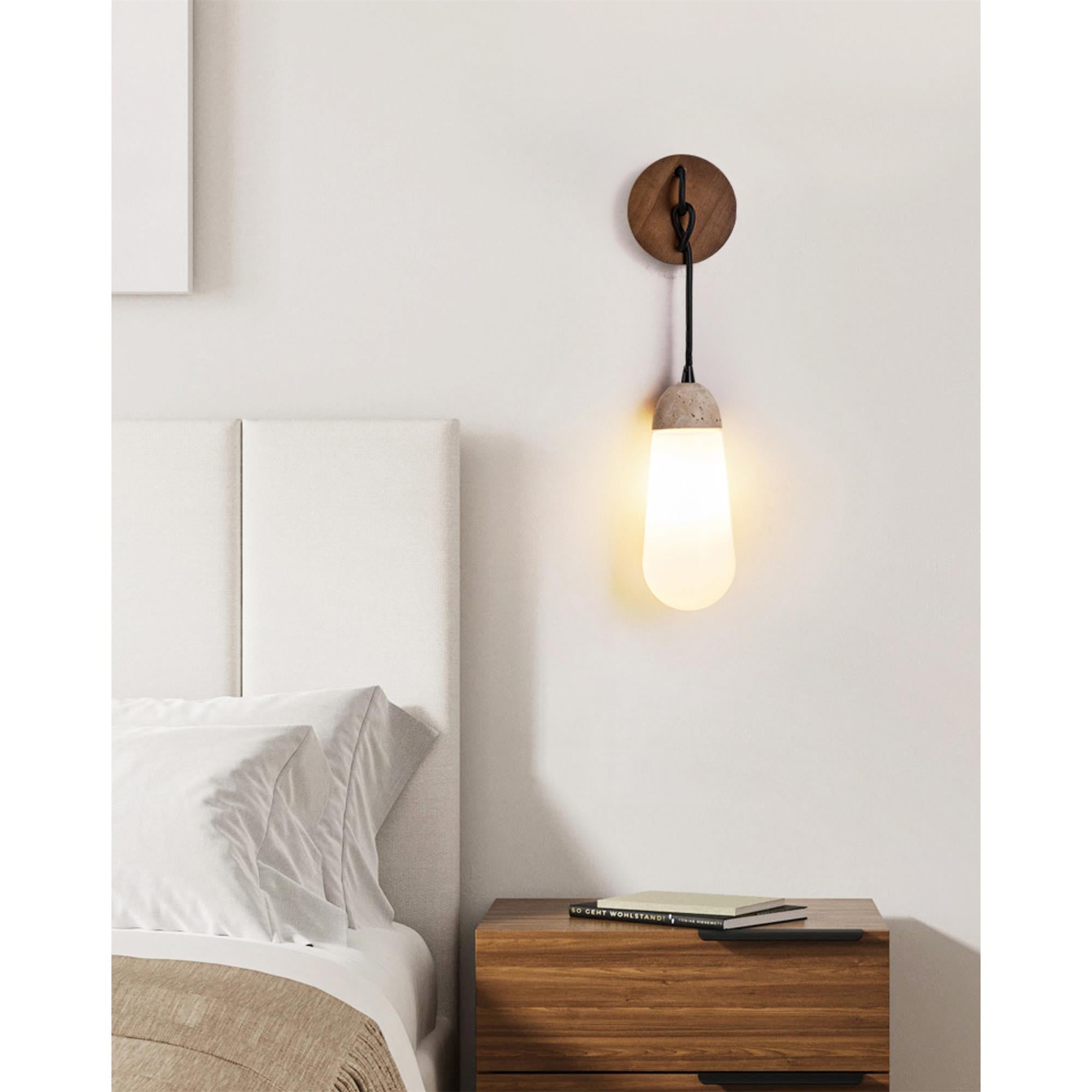 Radiant Modern Minimalist Wood Travertine Wall Lamp - Letslighting
