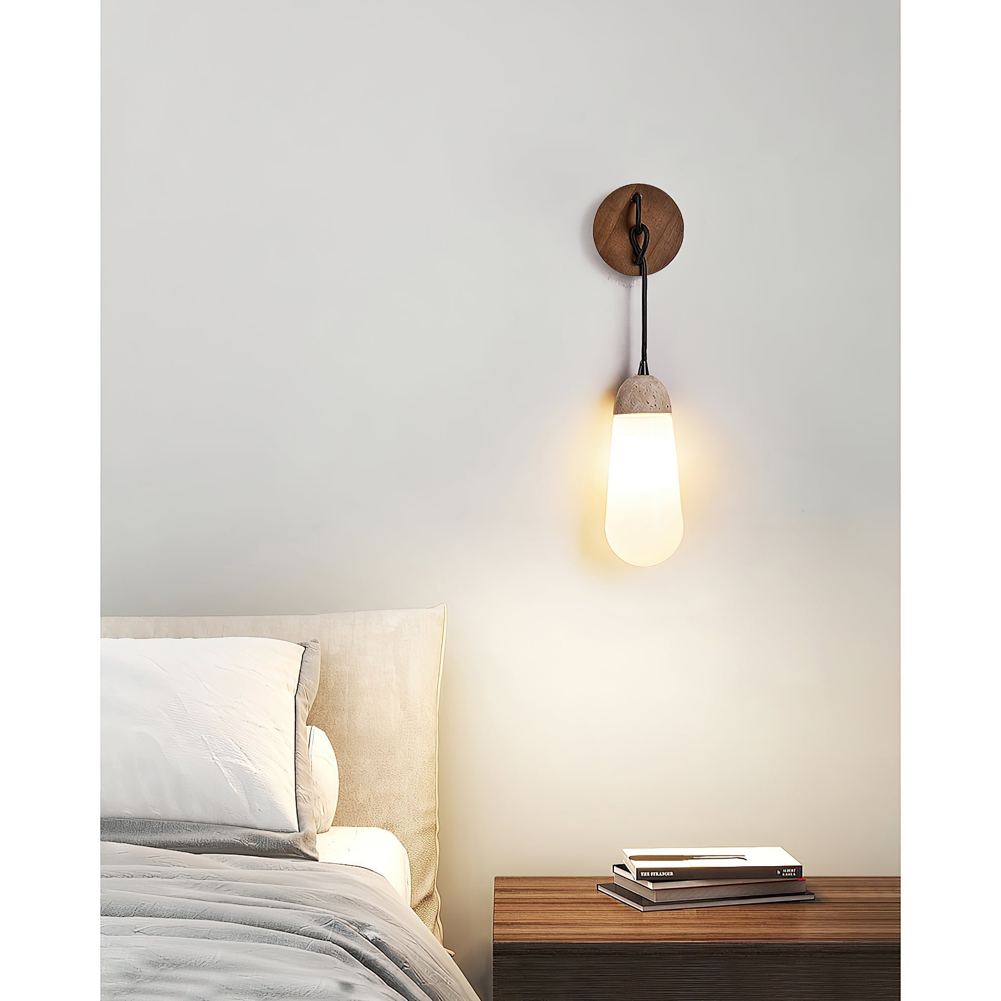 Radiant Modern Minimalist Wood Travertine Wall Lamp - Letslighting