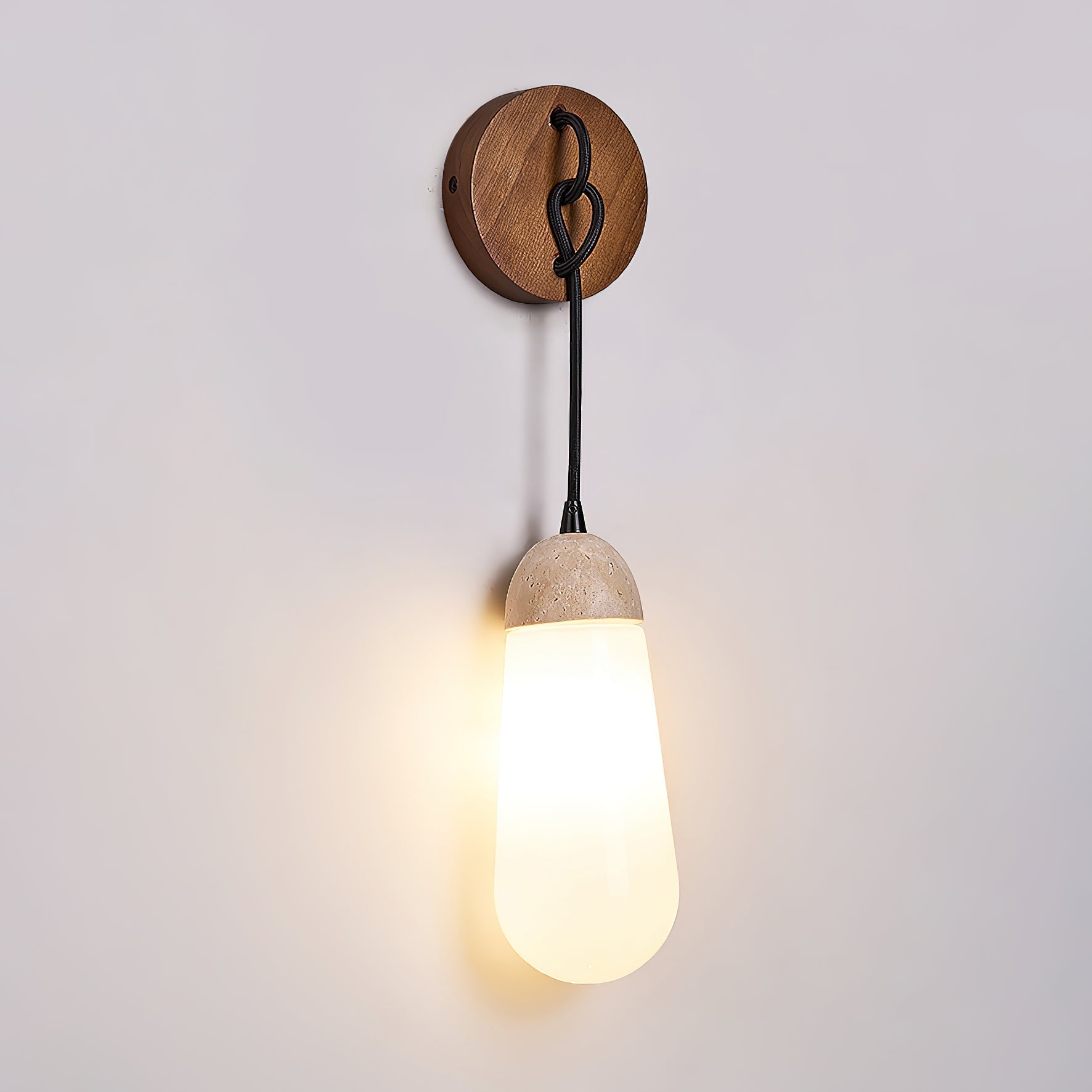 Radiant Modern Minimalist Wood Travertine Wall Lamp - Letslighting