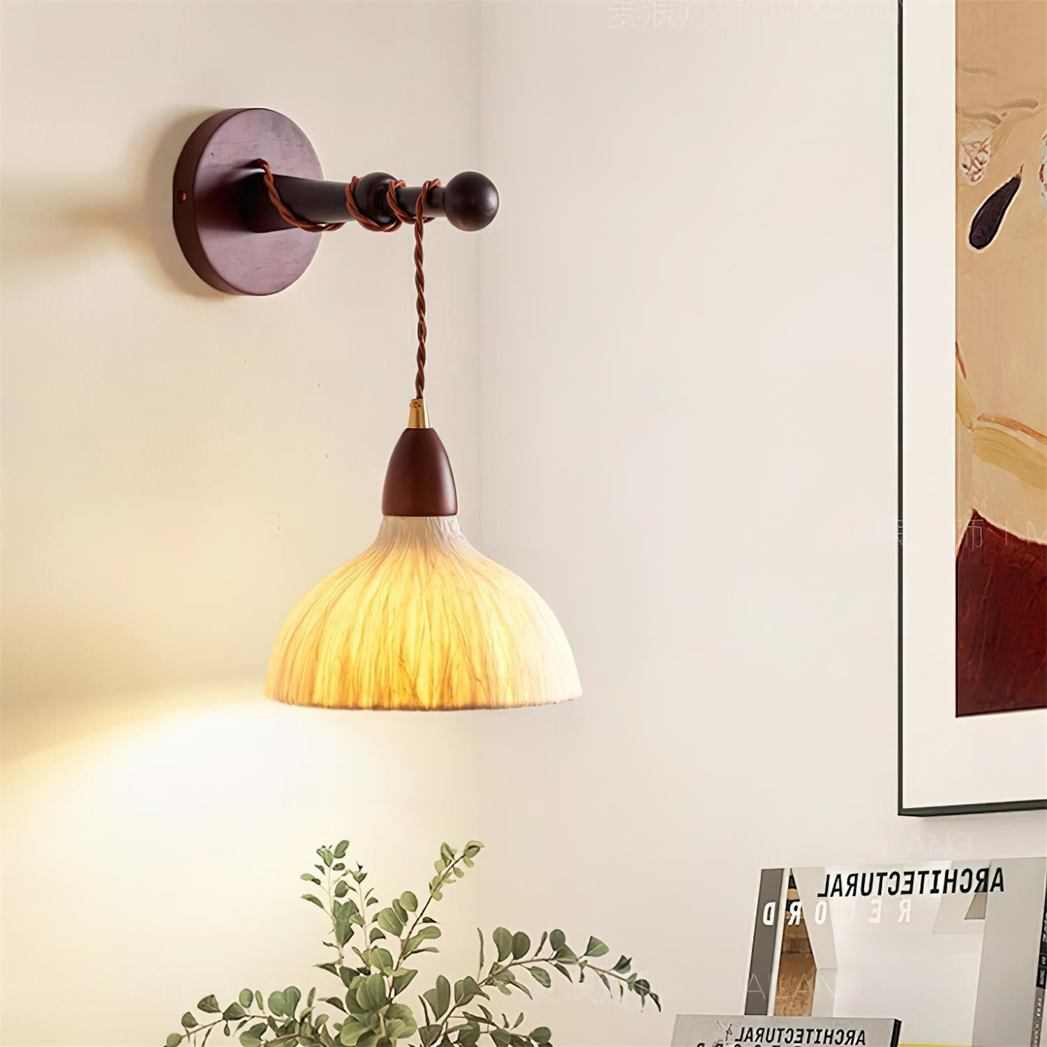 Sona Wandleuchte Reispapierschirm Holzarm-Letslighting