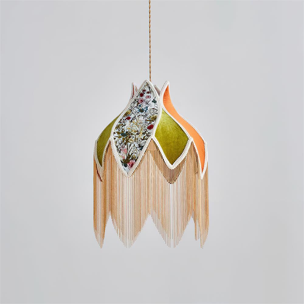 Pendelleuchte Blumenblatt Stoffschirm Fransen Bohemian-Letslighting