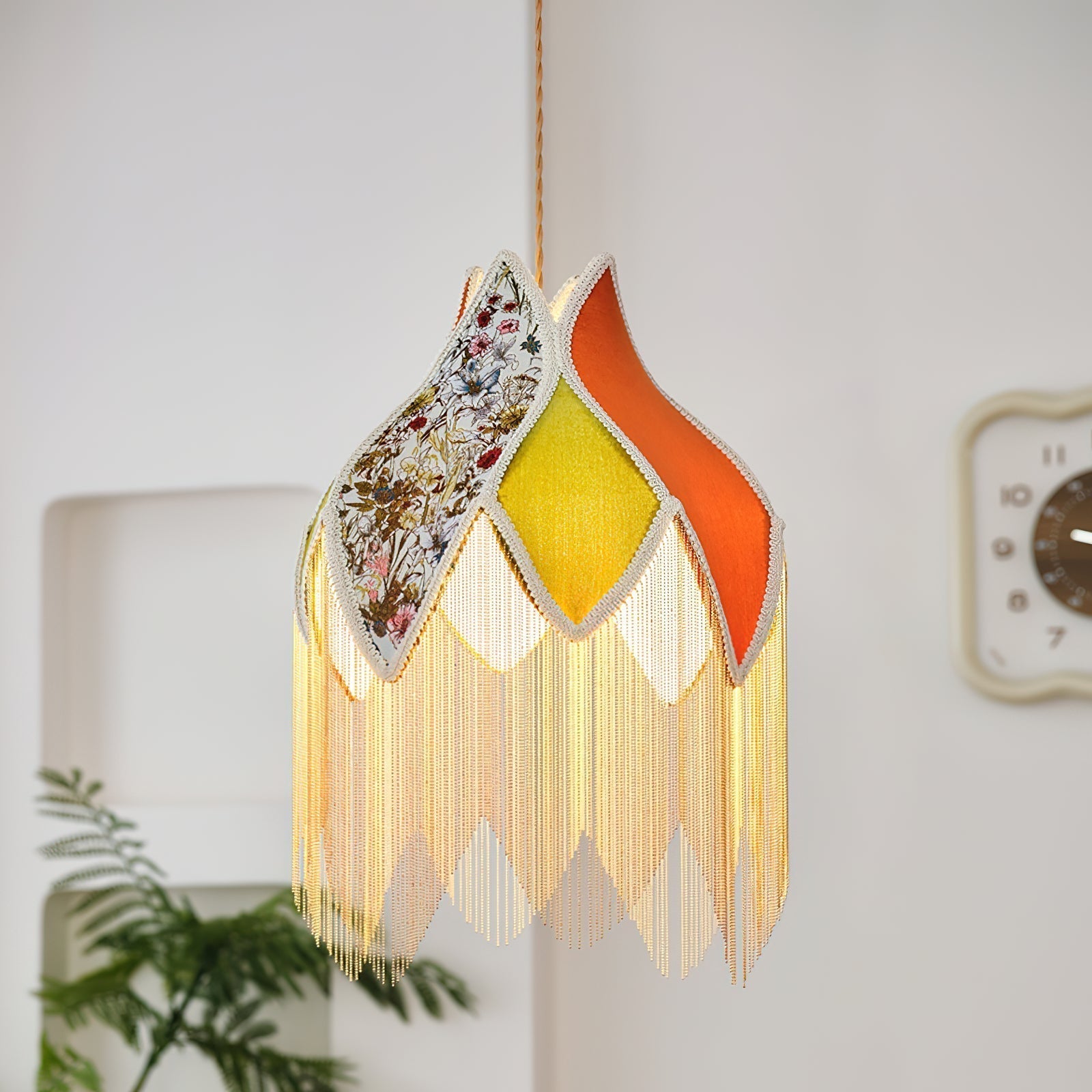 Pendelleuchte Blumenblatt Stoffschirm Fransen Bohemian-Letslighting